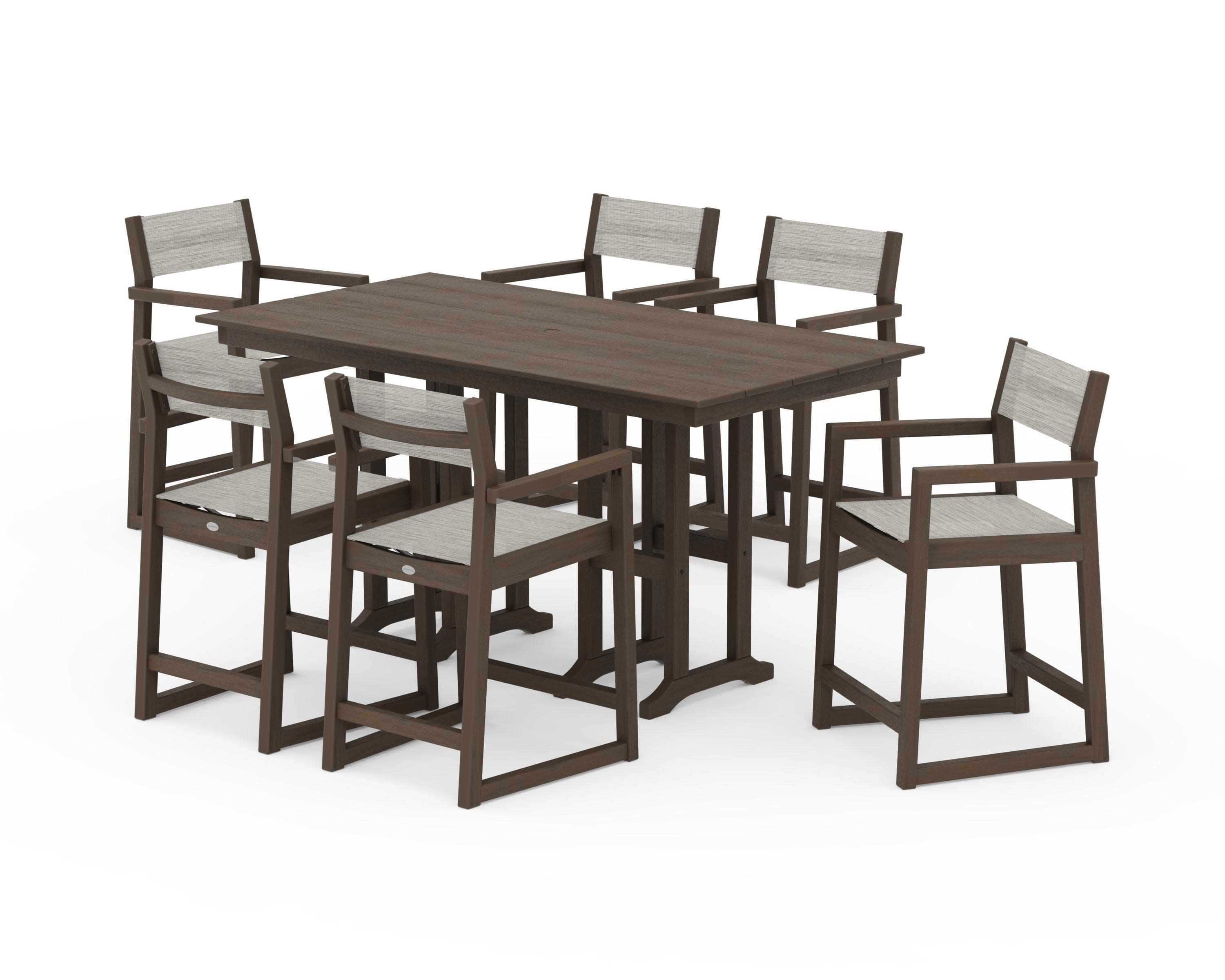 EDGE Sling Arm Chair 7-Piece Farmhouse Counter Set in Kona / Birch Sling