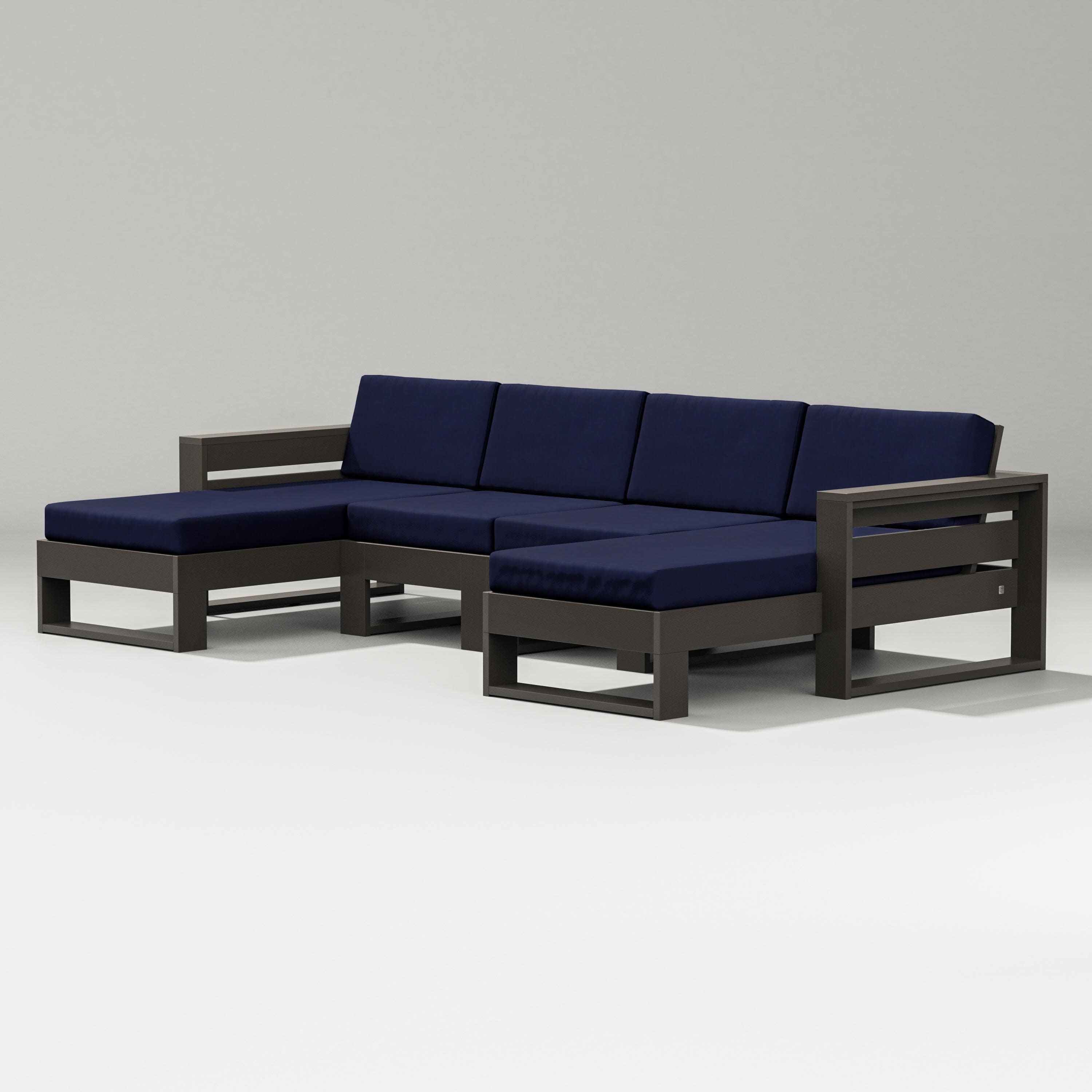 Latitude Double Chaise Sectional in Vintage Coffee / Navy