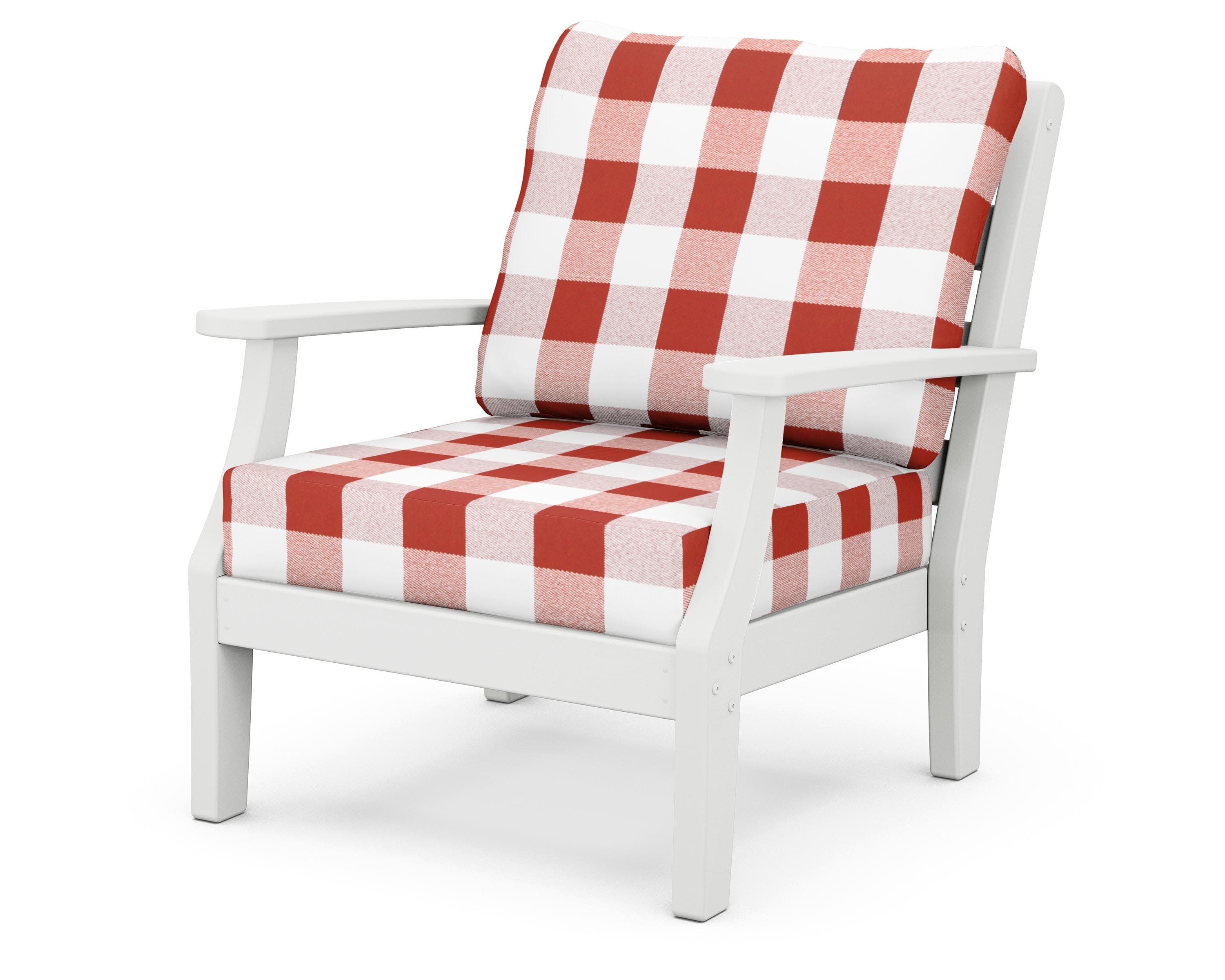 Chesapeake Deep Seating Chair in White / Buffalo Plaid Crimson