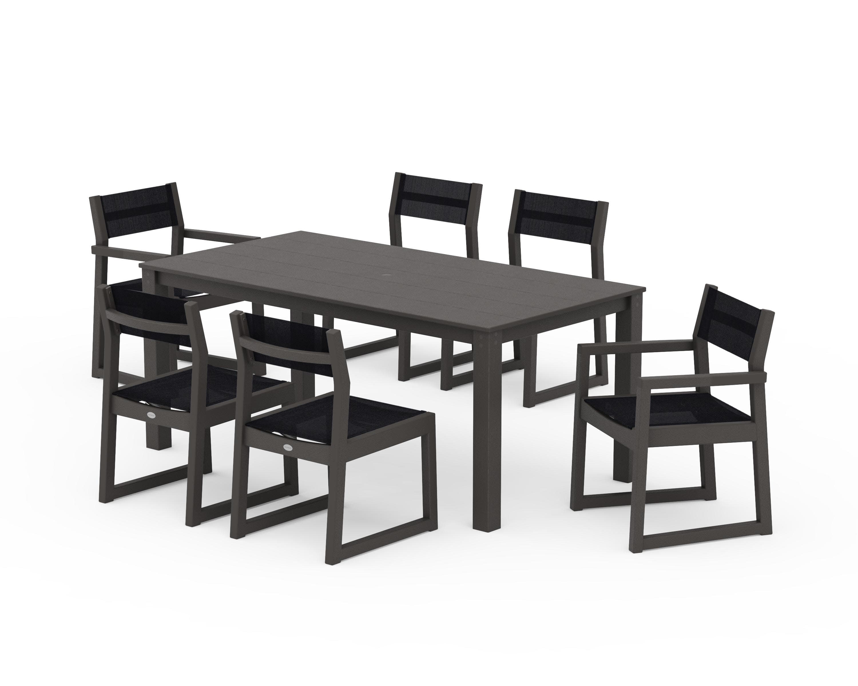 EDGE Sling 7-Piece Parsons Dining Set in Vintage Coffee / Black Sling