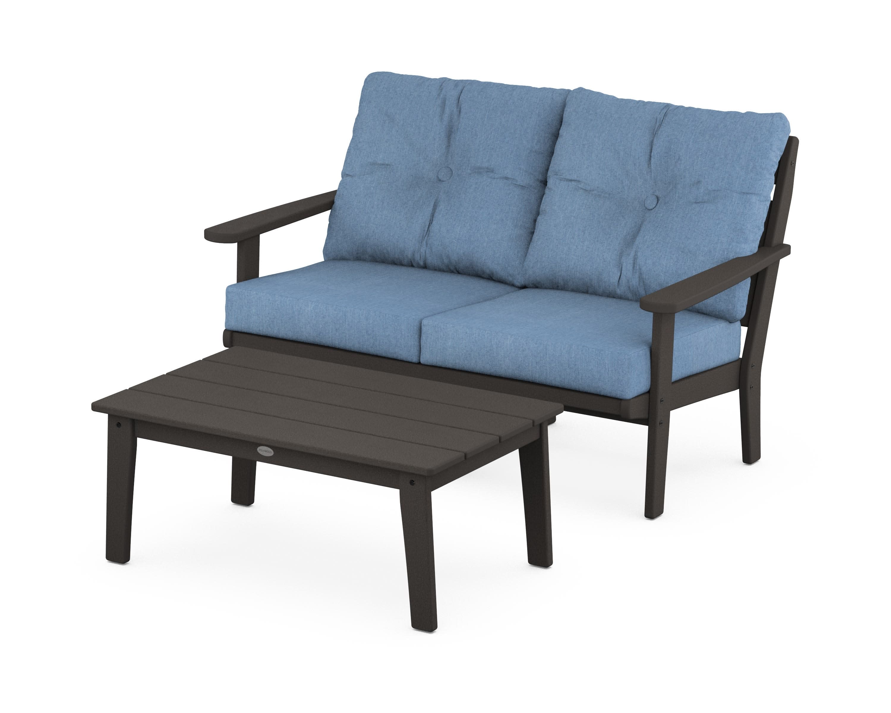 Lakeside 2-Piece Lounge Loveseat Set in Vintage Coffee / Sky Blue