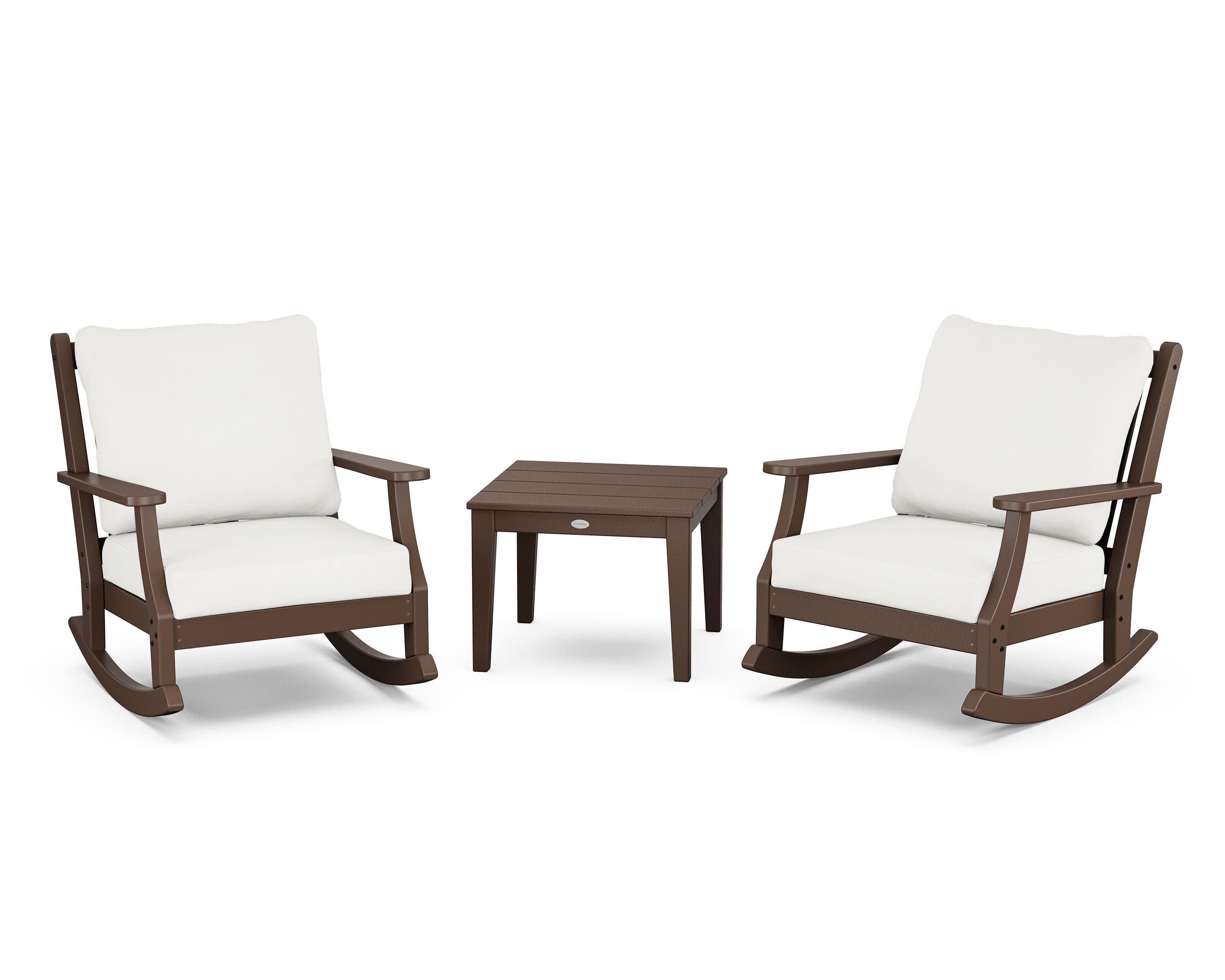 Wovendale 3-Piece Deep Seating Rocker Set in Mahogany / Natural Linen