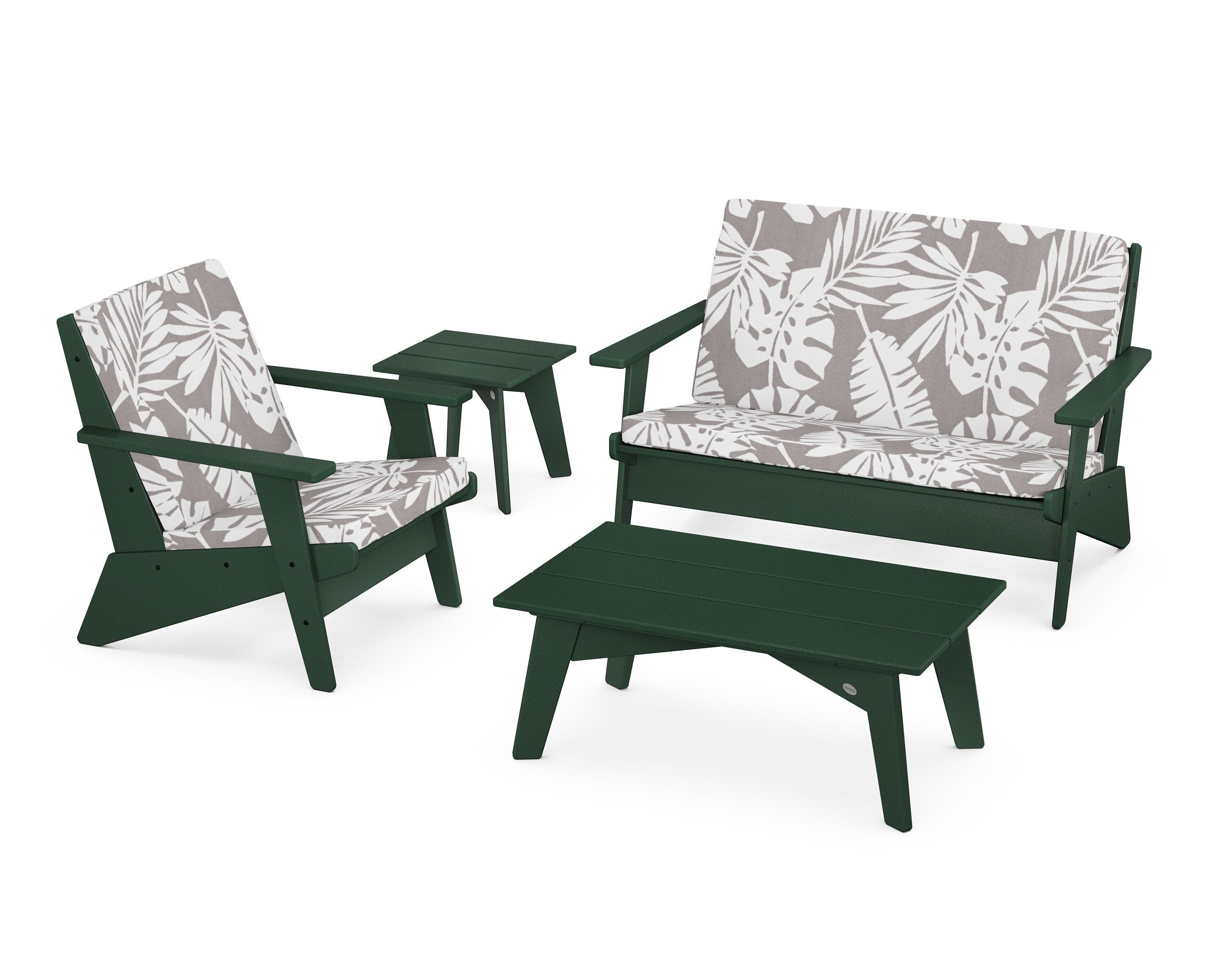 Riviera Modern Lounge 4-Piece Set in Green / Leaf Grey Mist
