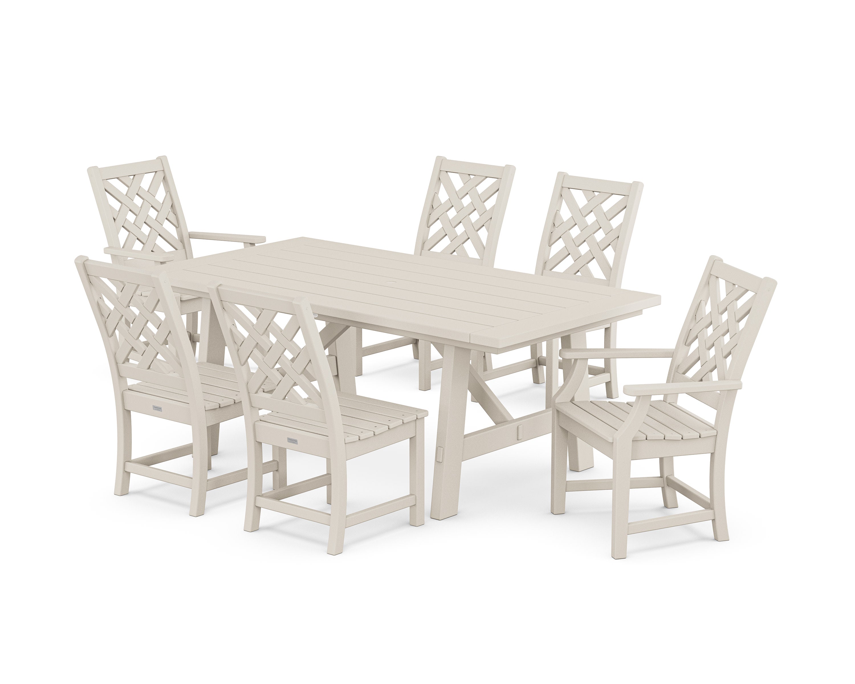 Wovendale 7-Piece Rustic Farmhouse Dining Set in Sand
