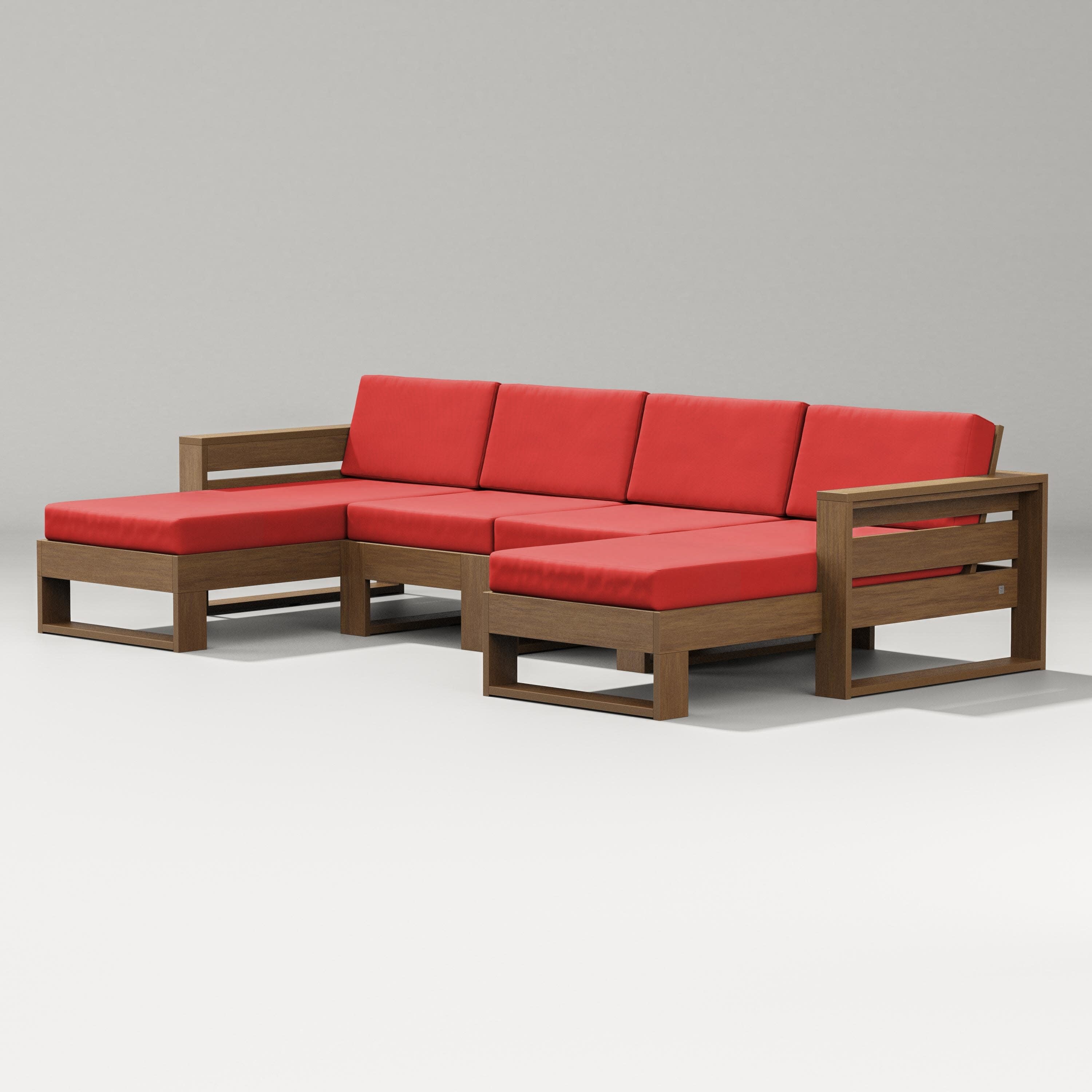 Latitude Double Chaise Sectional in Natural / Crimson Linen