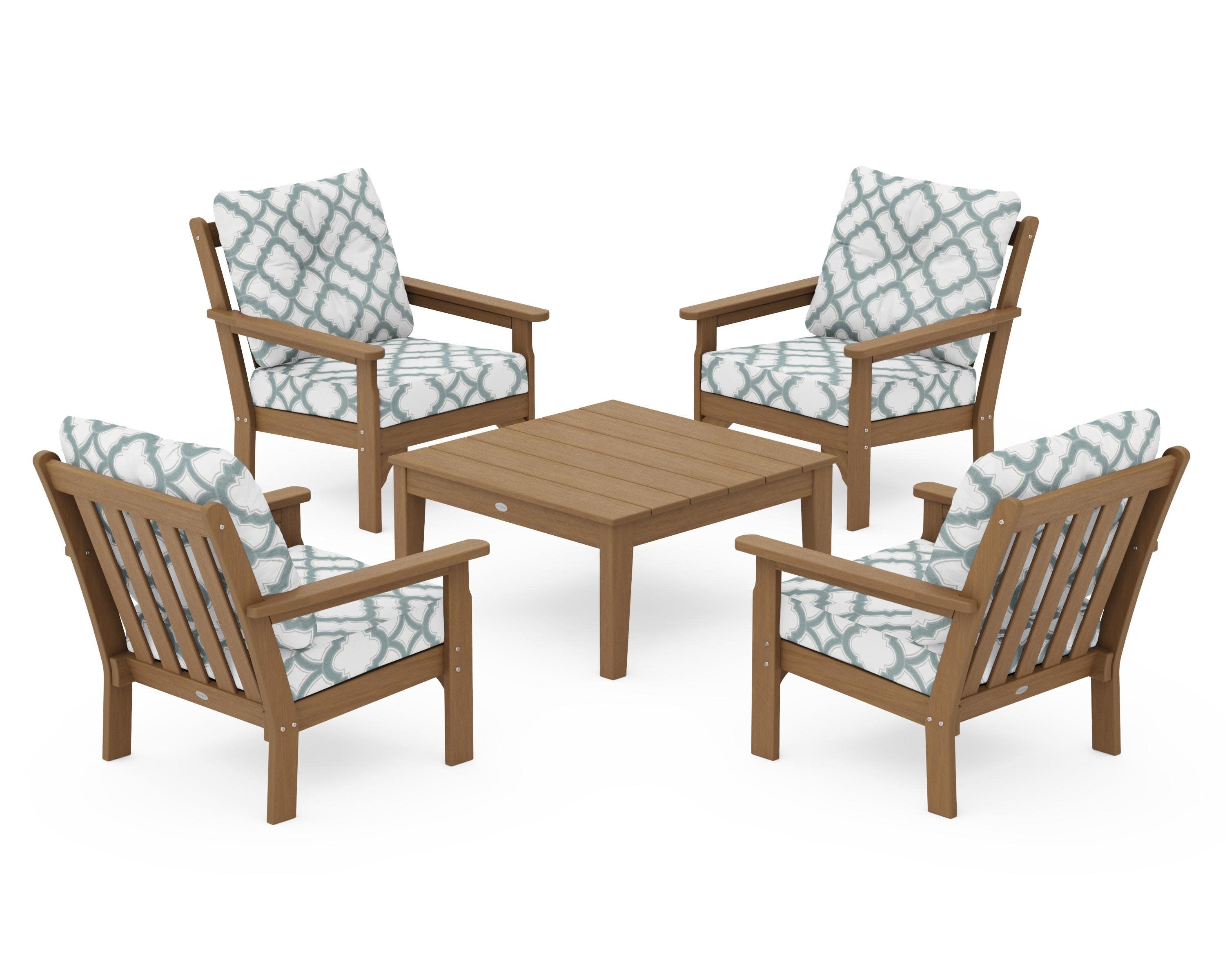 Vineyard 5-Piece Deep Seating Conversation Set in Natural / Trellis Glacier Spa
