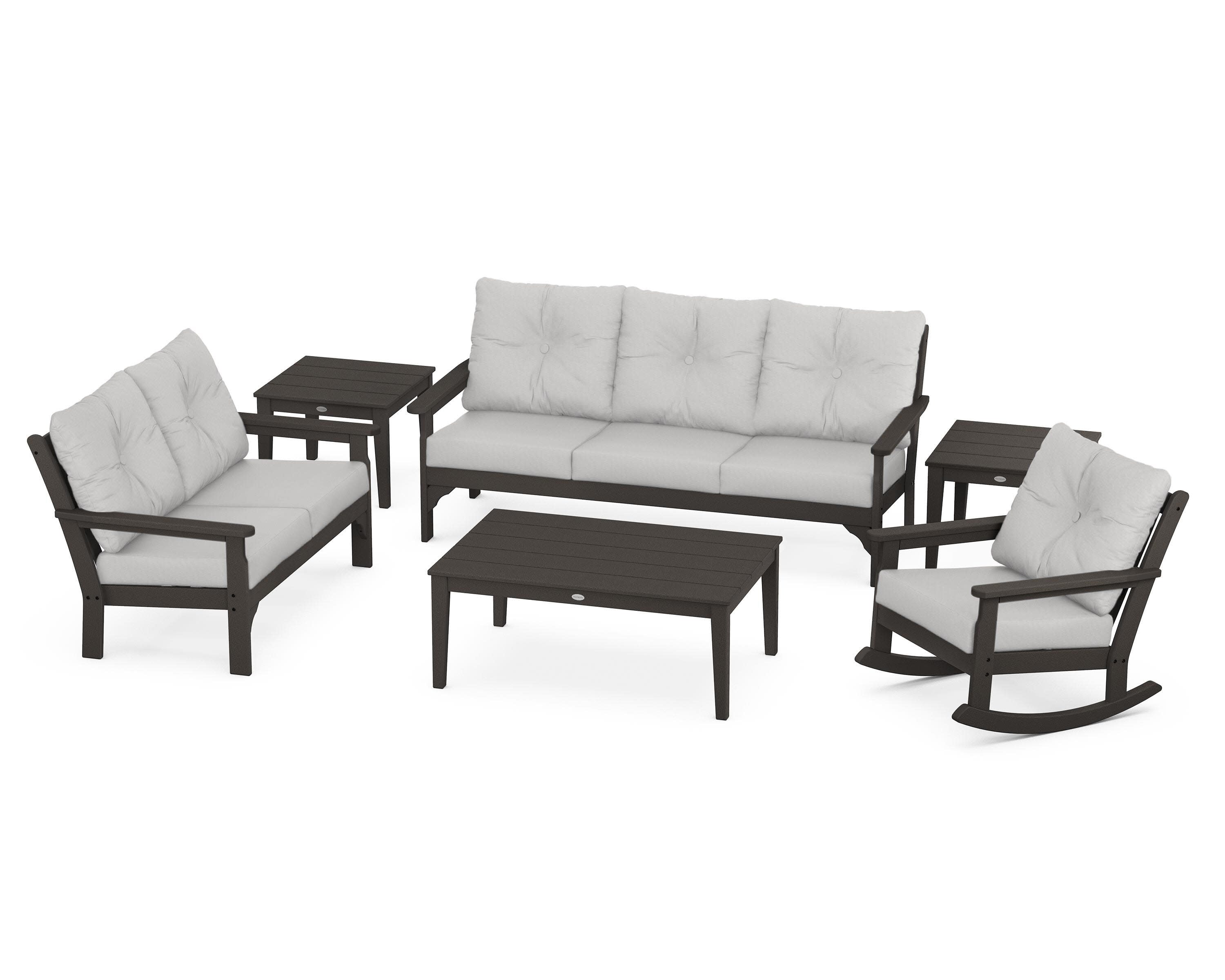 Vineyard 6-Piece Deep Seating Set in Vintage Coffee / Diamond in the Rough