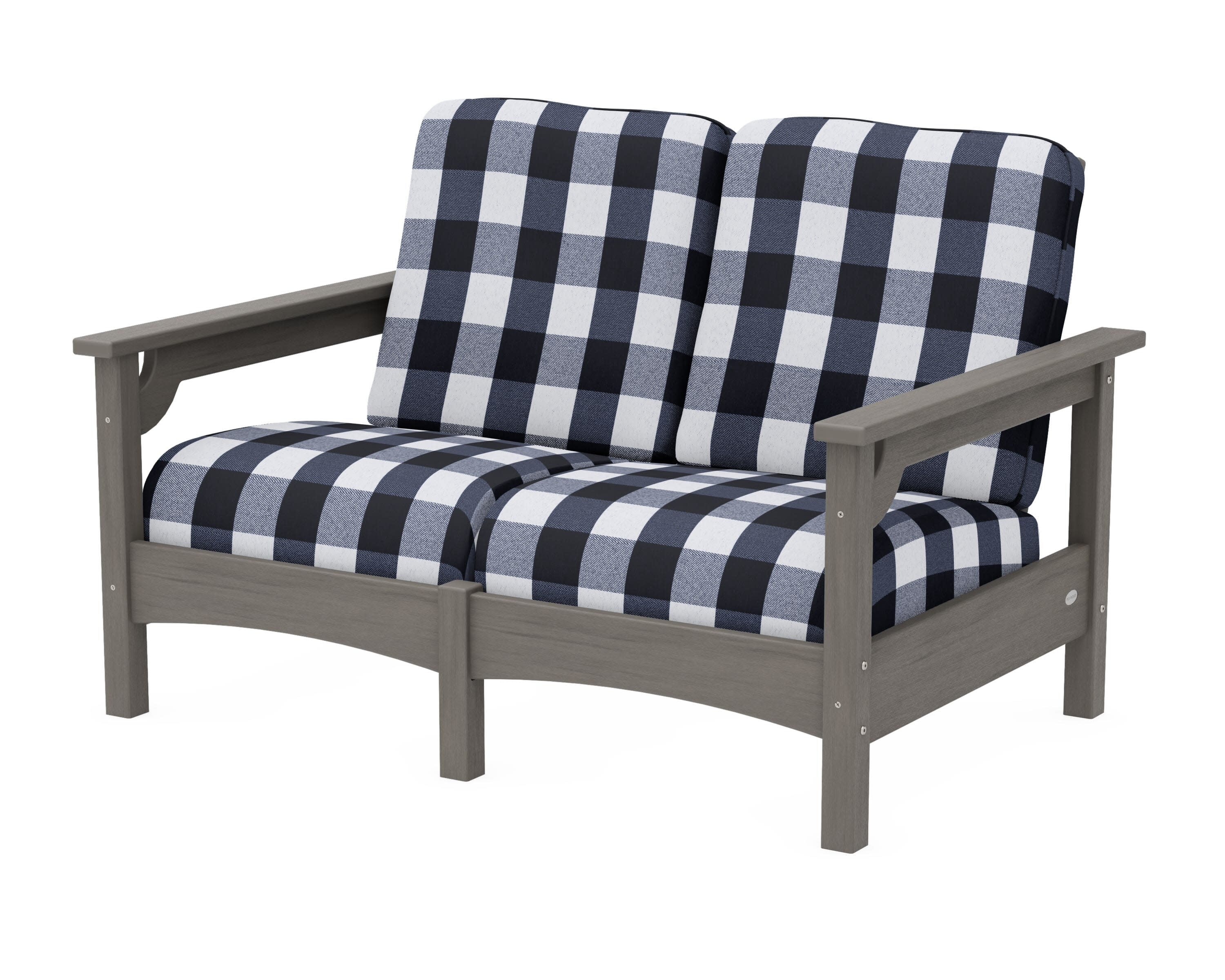 Club Loveseat in Driftwood / Buffalo Plaid Marine Indigo