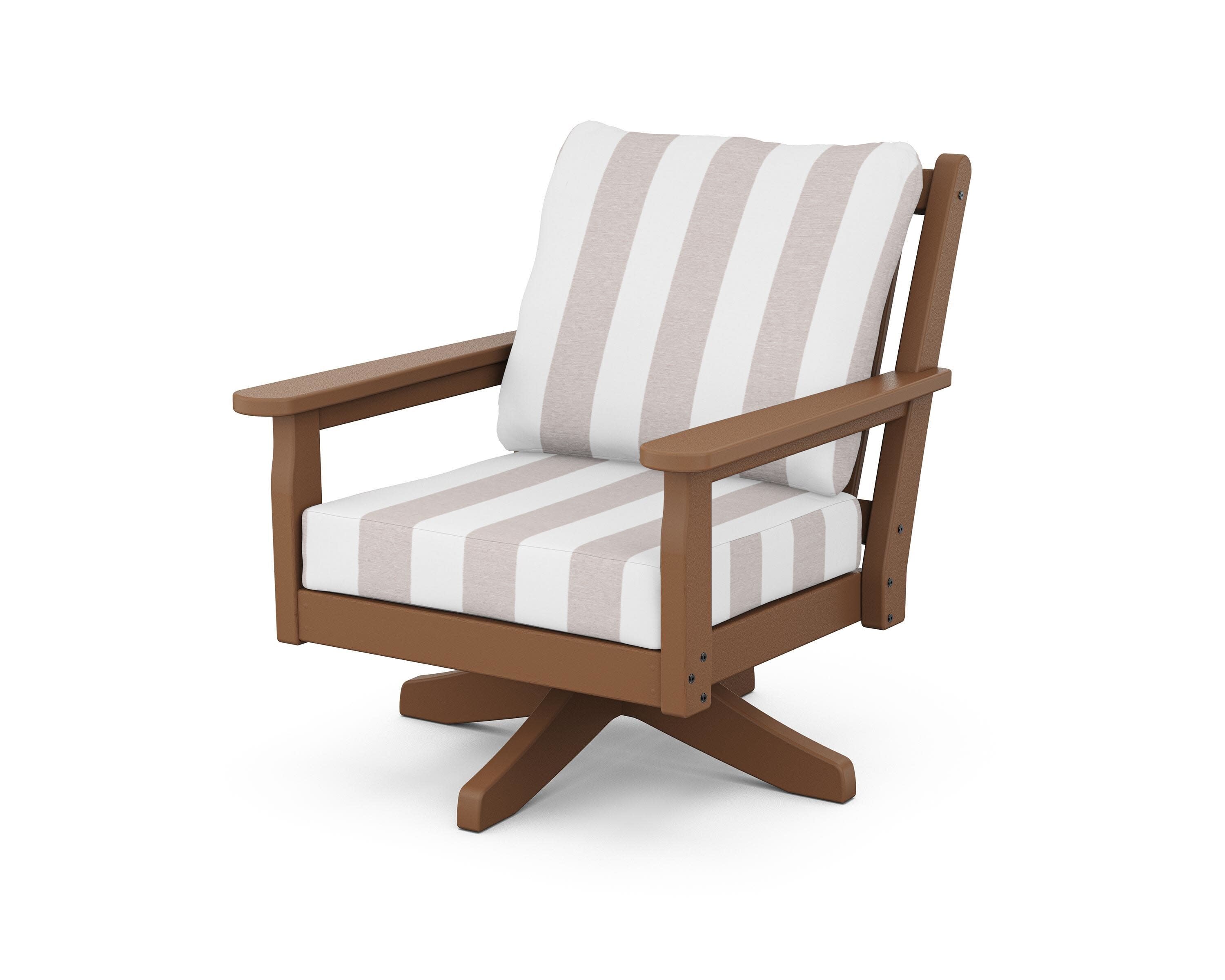 Chippendale Deep Seating Swivel Chair in Teak / Cabana Stripe Dune Burlap