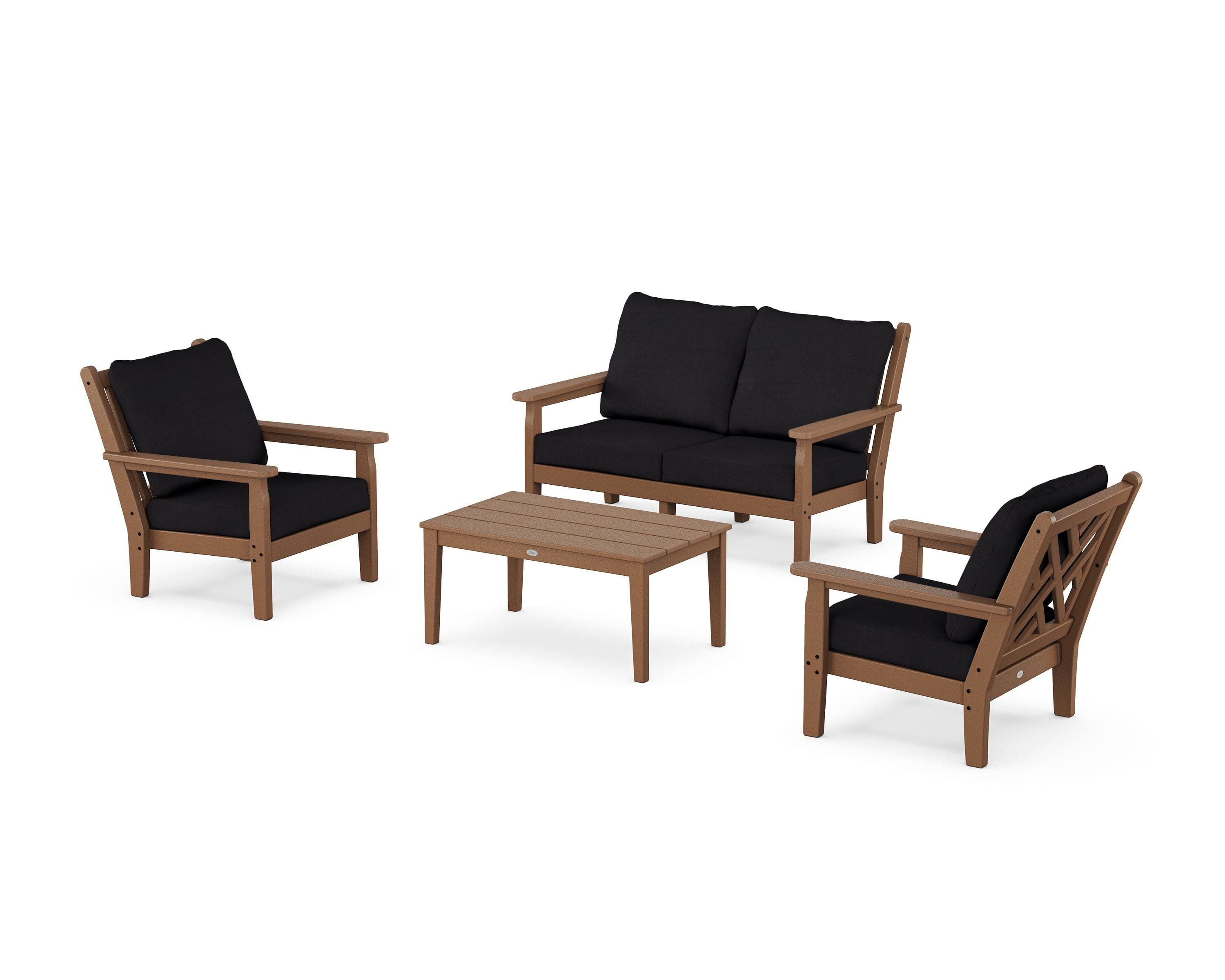 Chippendale 4-Piece Deep Seating Set with Loveseat in Teak / Midnight Linen