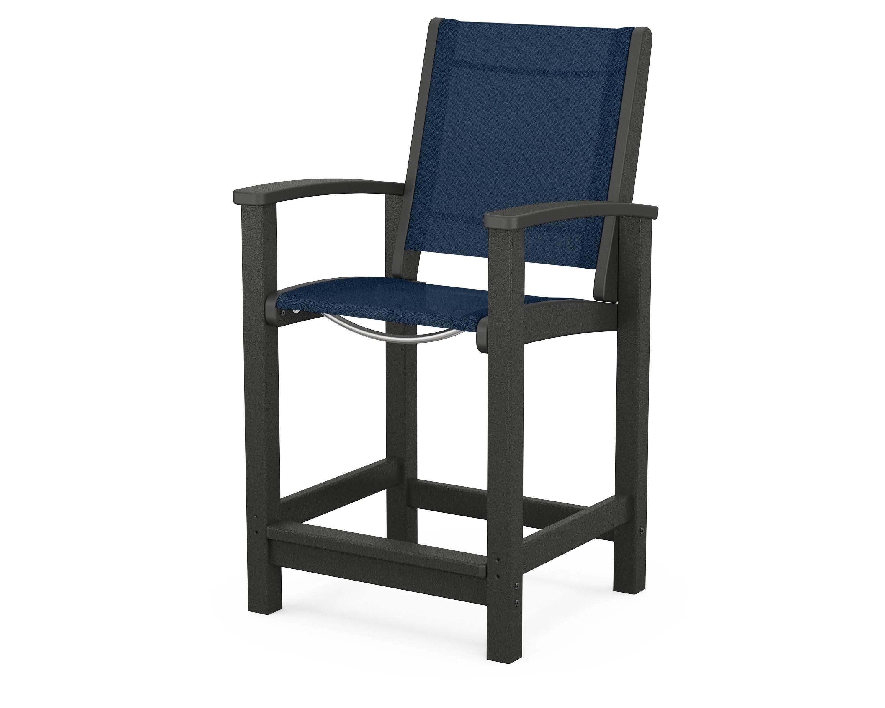 Coastal Counter Chair in Black / Navy Blue Sling