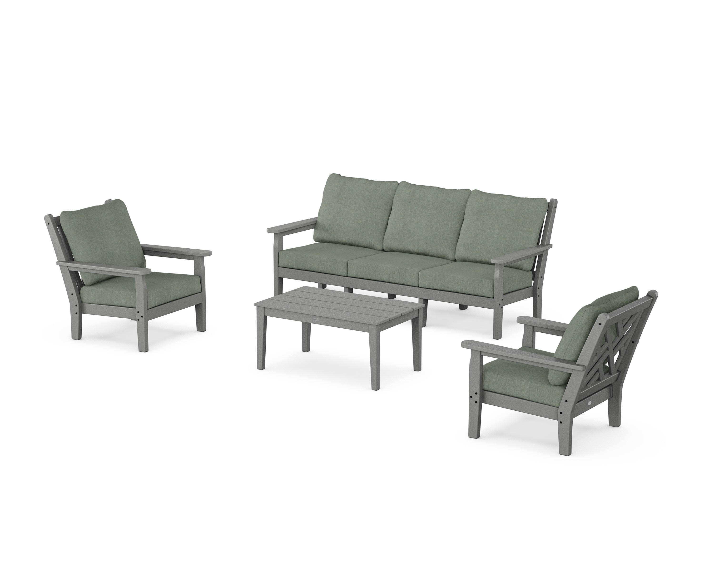 Chippendale 4-Piece Deep Seating Set with Sofa in Slate Grey / Cast Sage