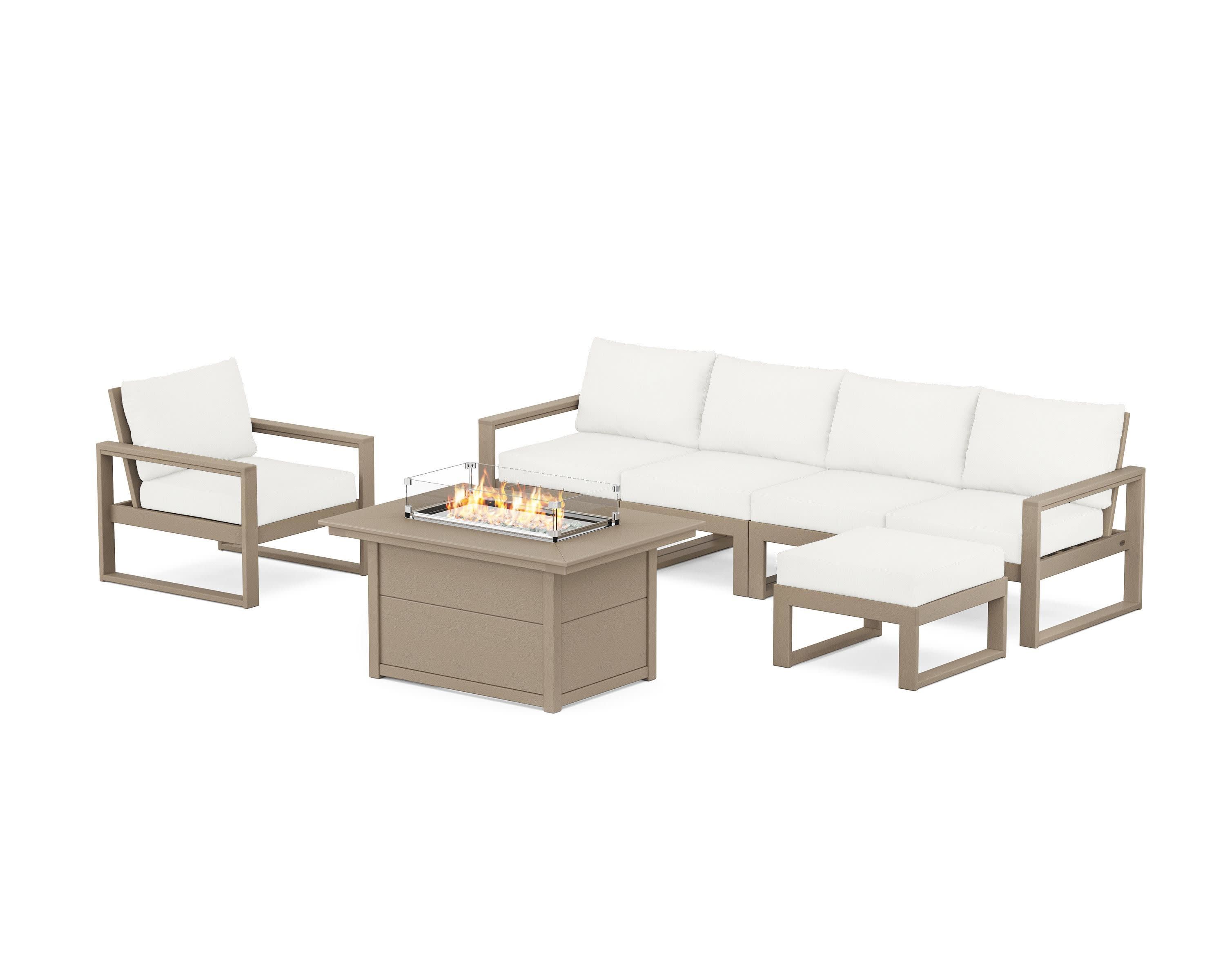 EDGE Sectional Lounge and Fire Pit Set in Vintage Sahara / Natural Linen