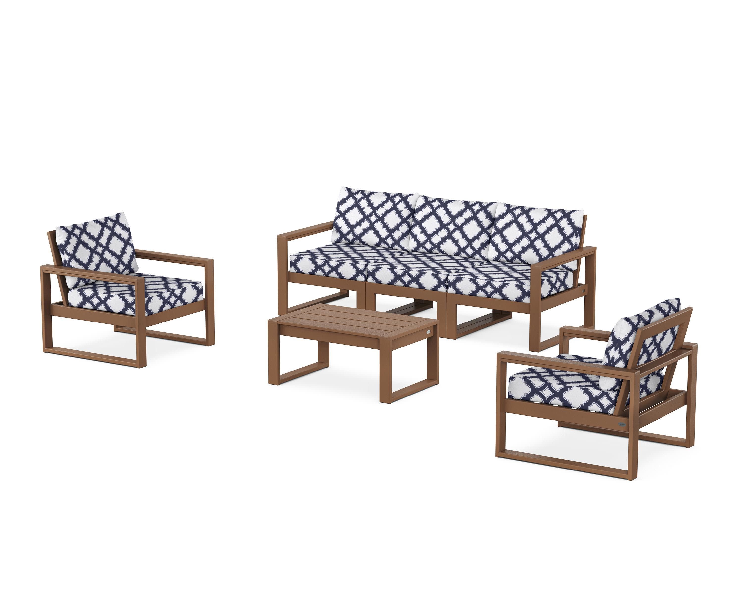 EDGE Sectional 4-Piece Deep Seating Set with Sofa in Teak / Trellis Navy