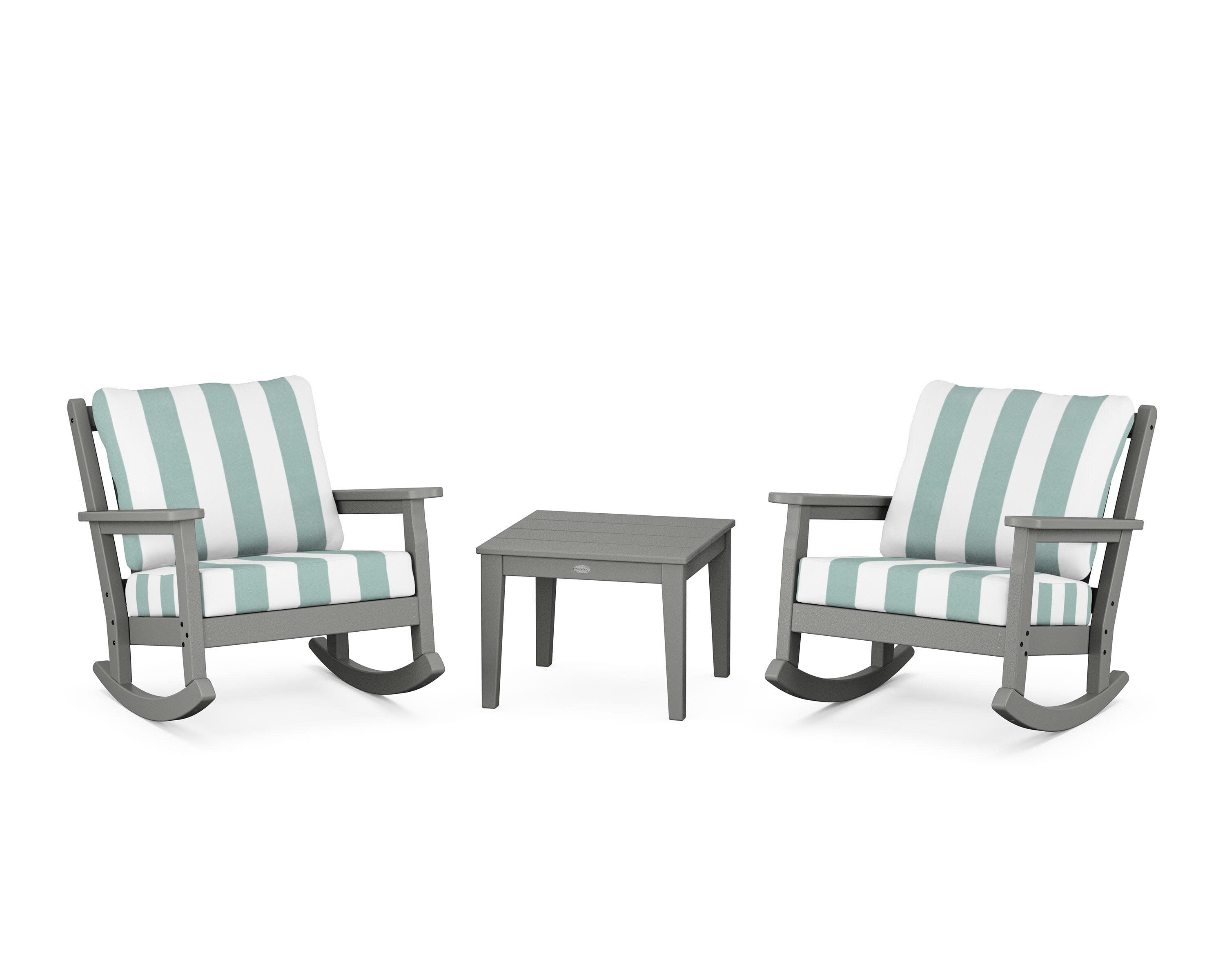 Chippendale 3-Piece Deep Seating Rocker Set in Slate Grey / Cabana Stripe Glacier Spa