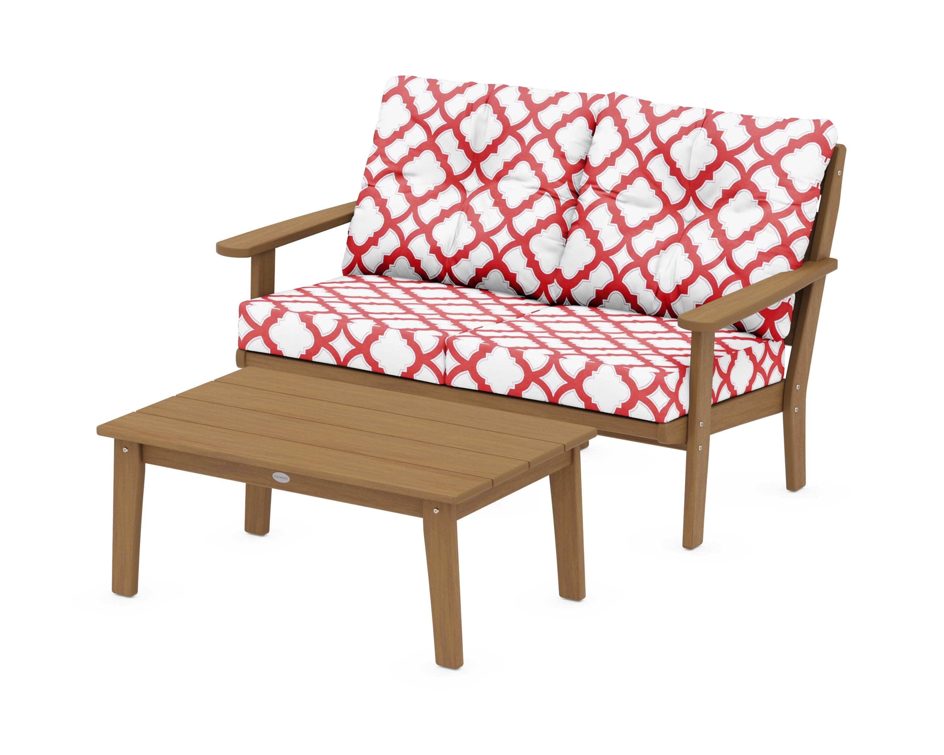 Lakeside 2-Piece Lounge Loveseat Set in Natural / Trellis Crimson