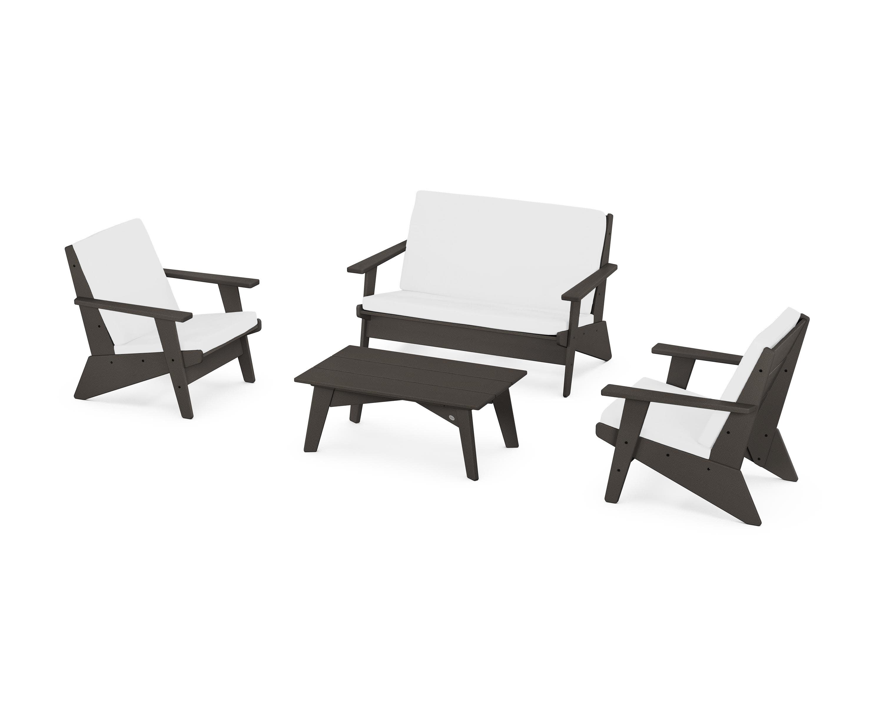 Riviera Modern Lounge 4-Piece Set in Vintage Coffee / Natural