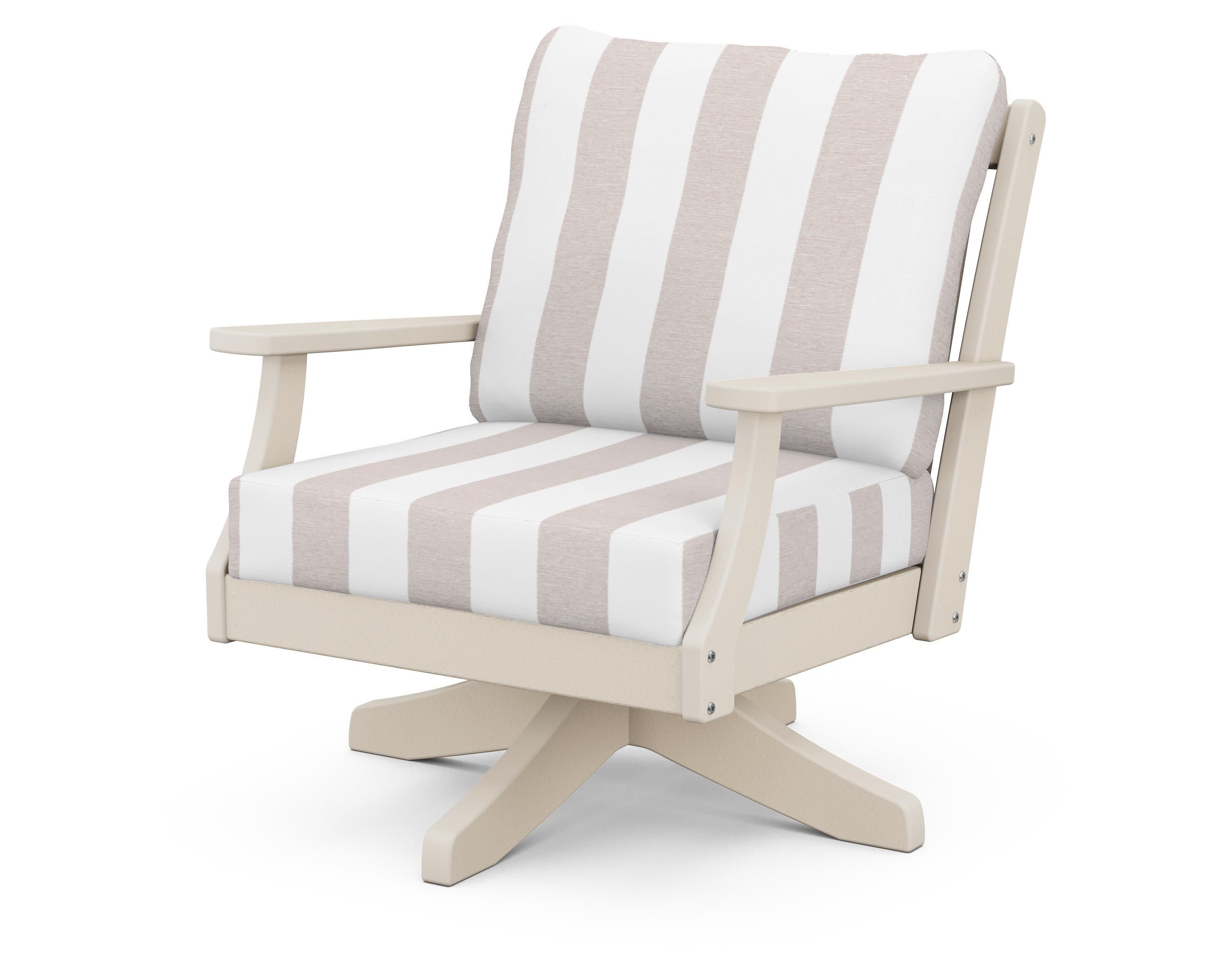 Braxton Deep Seating Swivel Chair in Sand / Cabana Stripe Dune Burlap