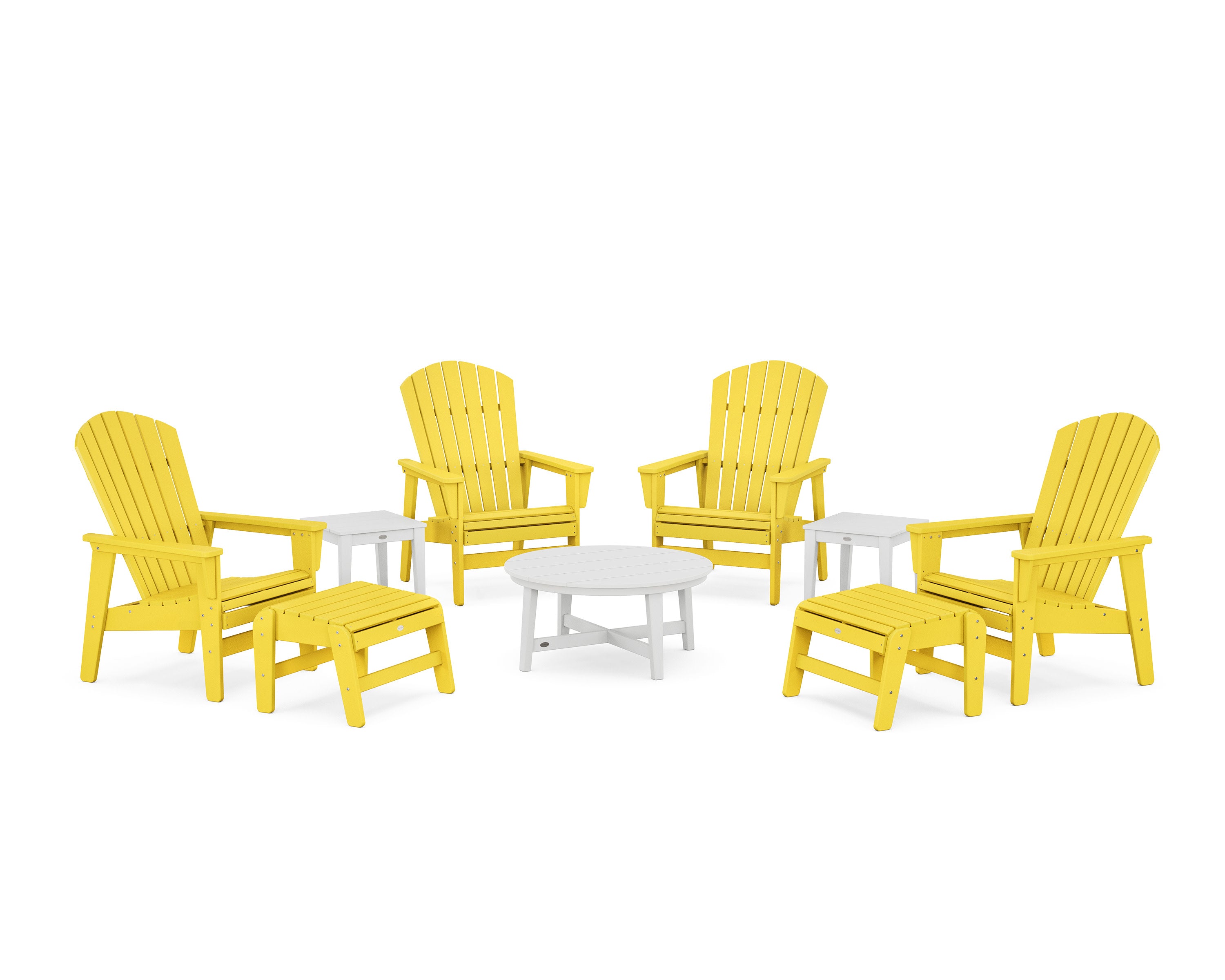Nautical Grand Upright Adirondack 9-Piece Conversation Set in Lemon / White