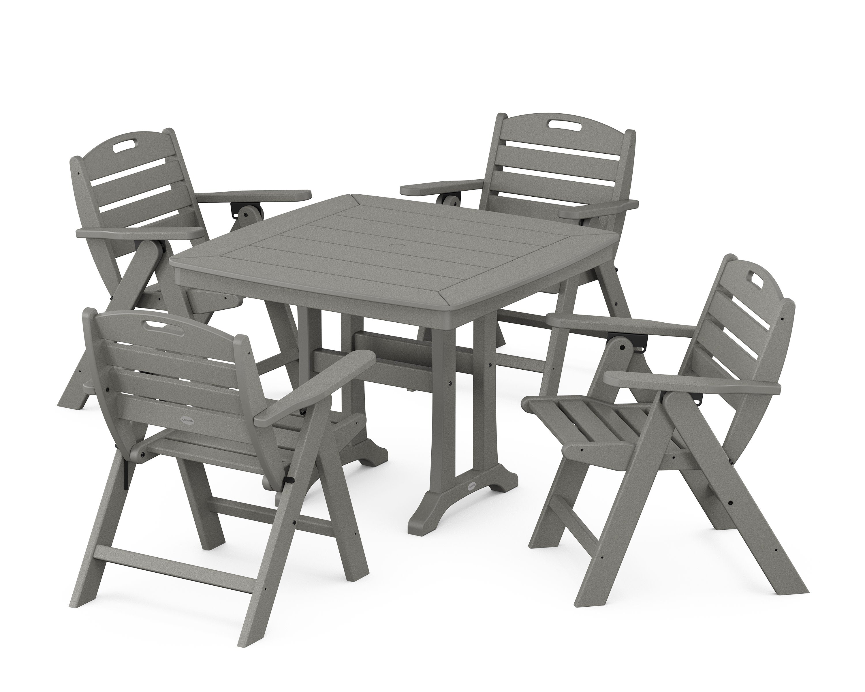 Nautical Folding Lowback Chair 5-Piece Dining Set with Trestle Legs in Slate Grey