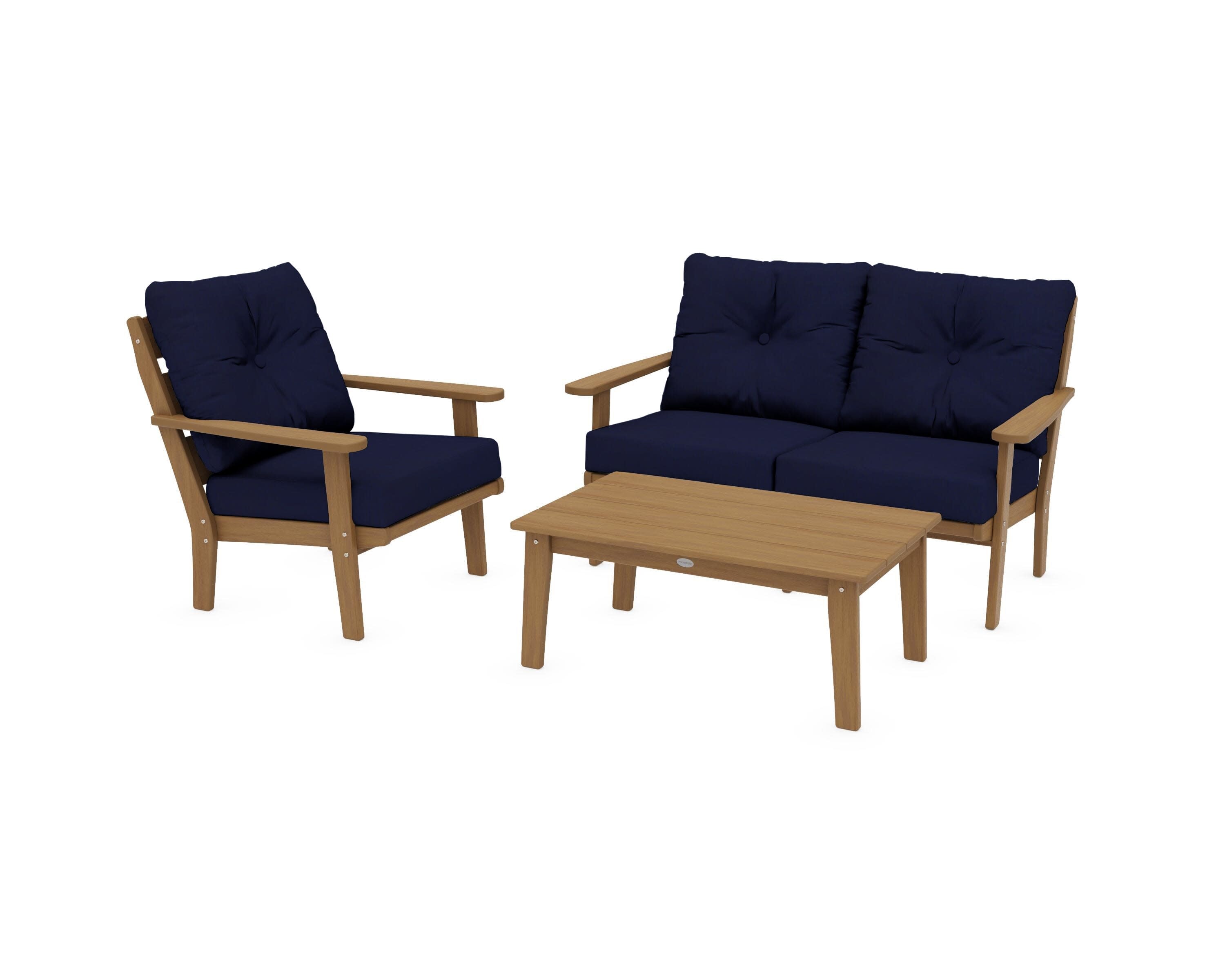 Lakeside 3-Piece Deep Seating Set in Natural / Navy