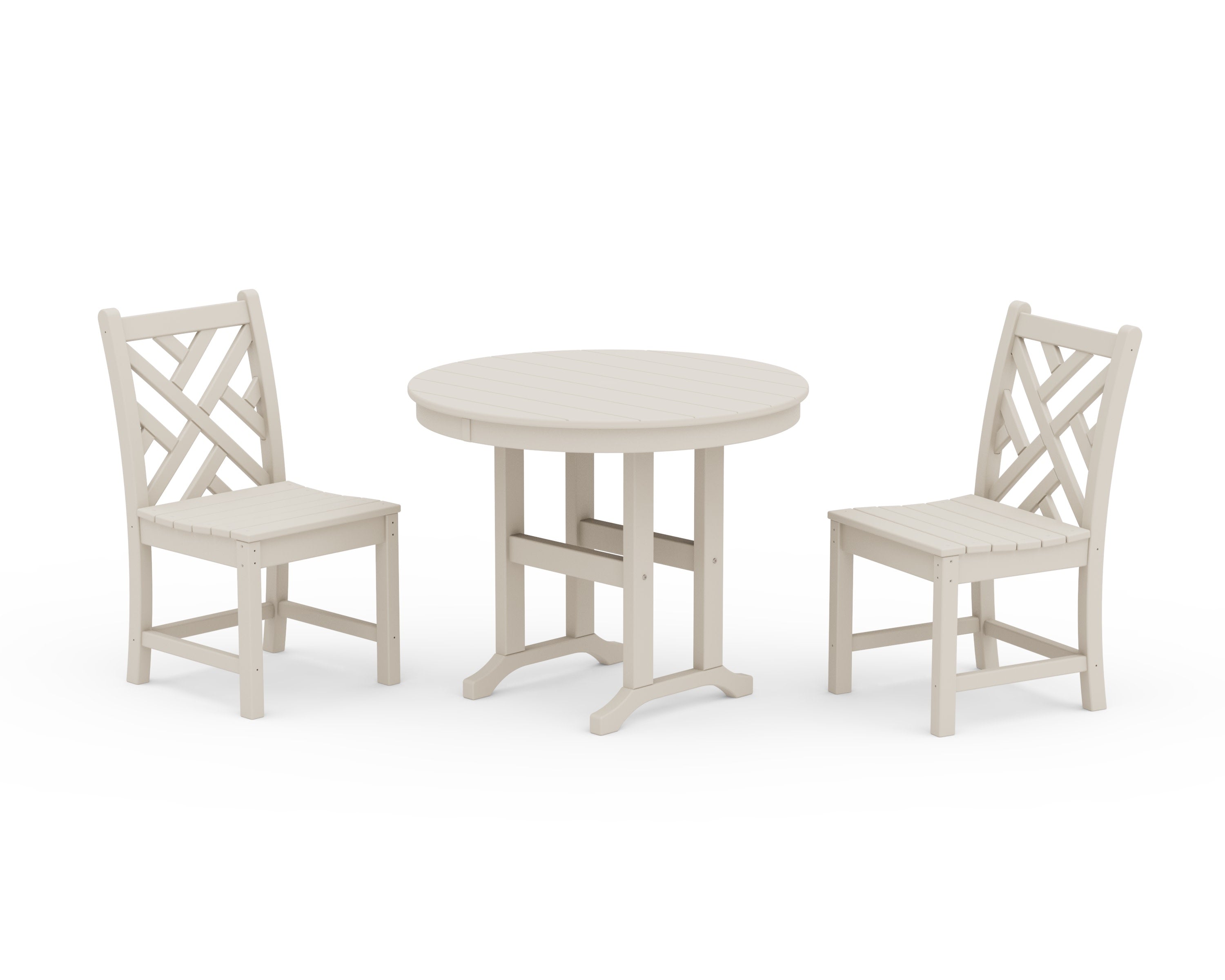 Chippendale Side Chair 3-Piece Round Dining Set in Sand