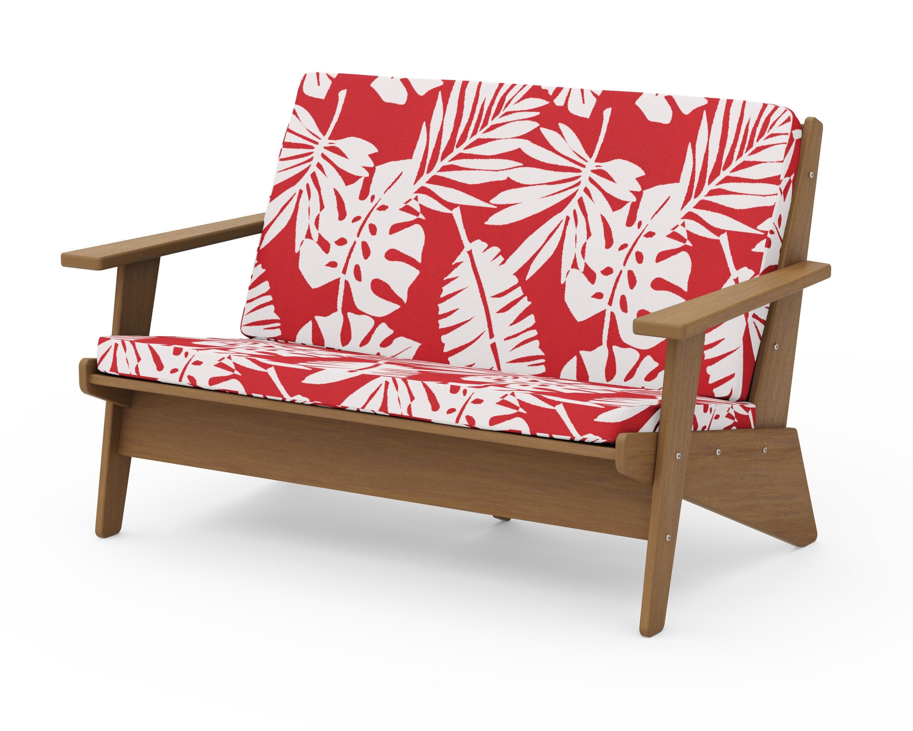 Riviera Modern Lounge Loveseat in Natural / Leaf Crimson