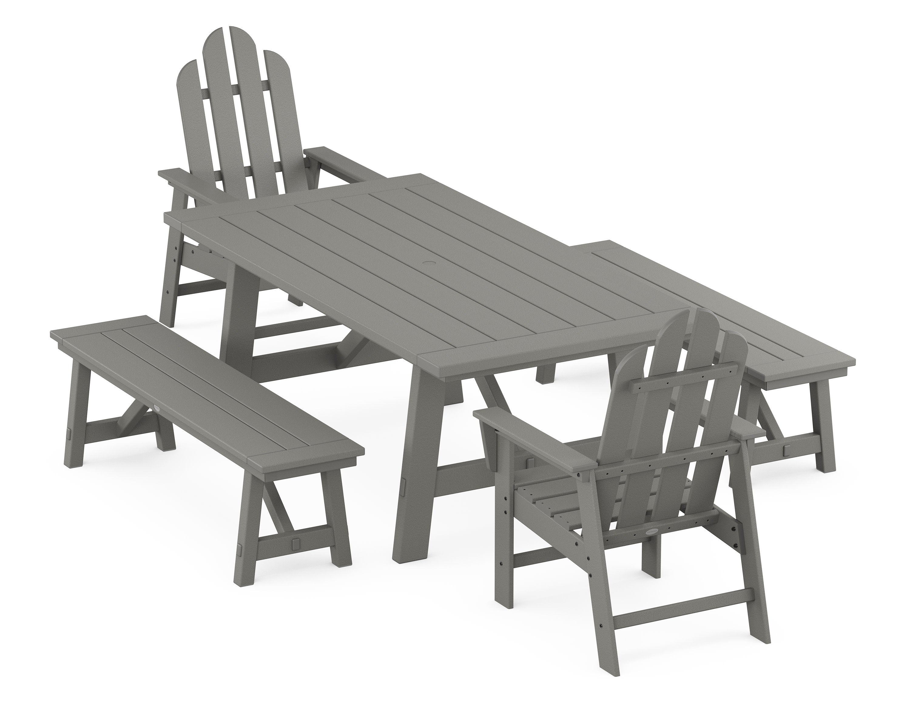 Long Island 5-Piece Rustic Farmhouse Dining Set With Benches in Slate Grey
