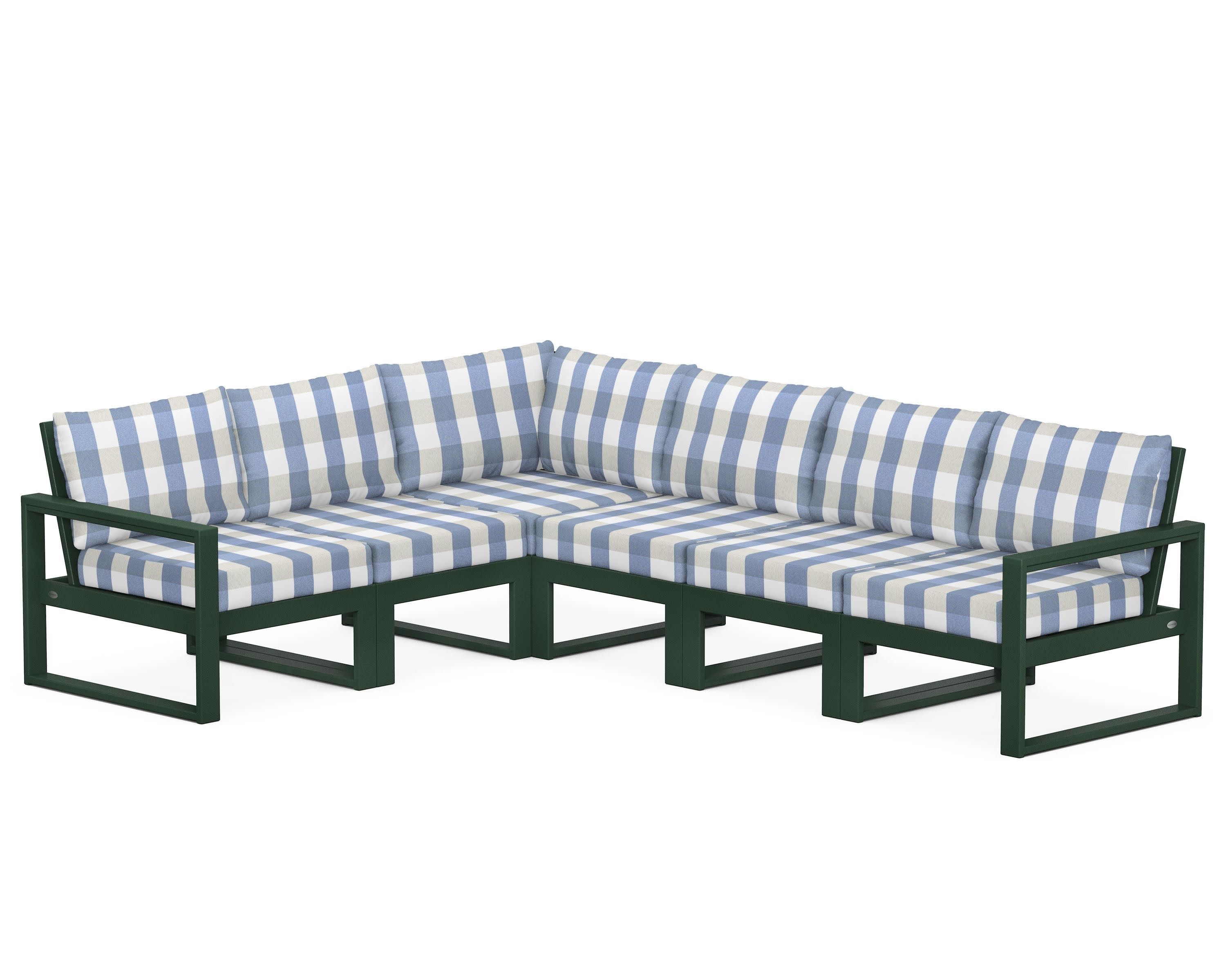 EDGE 6-Piece Modular Deep Seating Set in Green / Buffalo Plaid Sky Blue