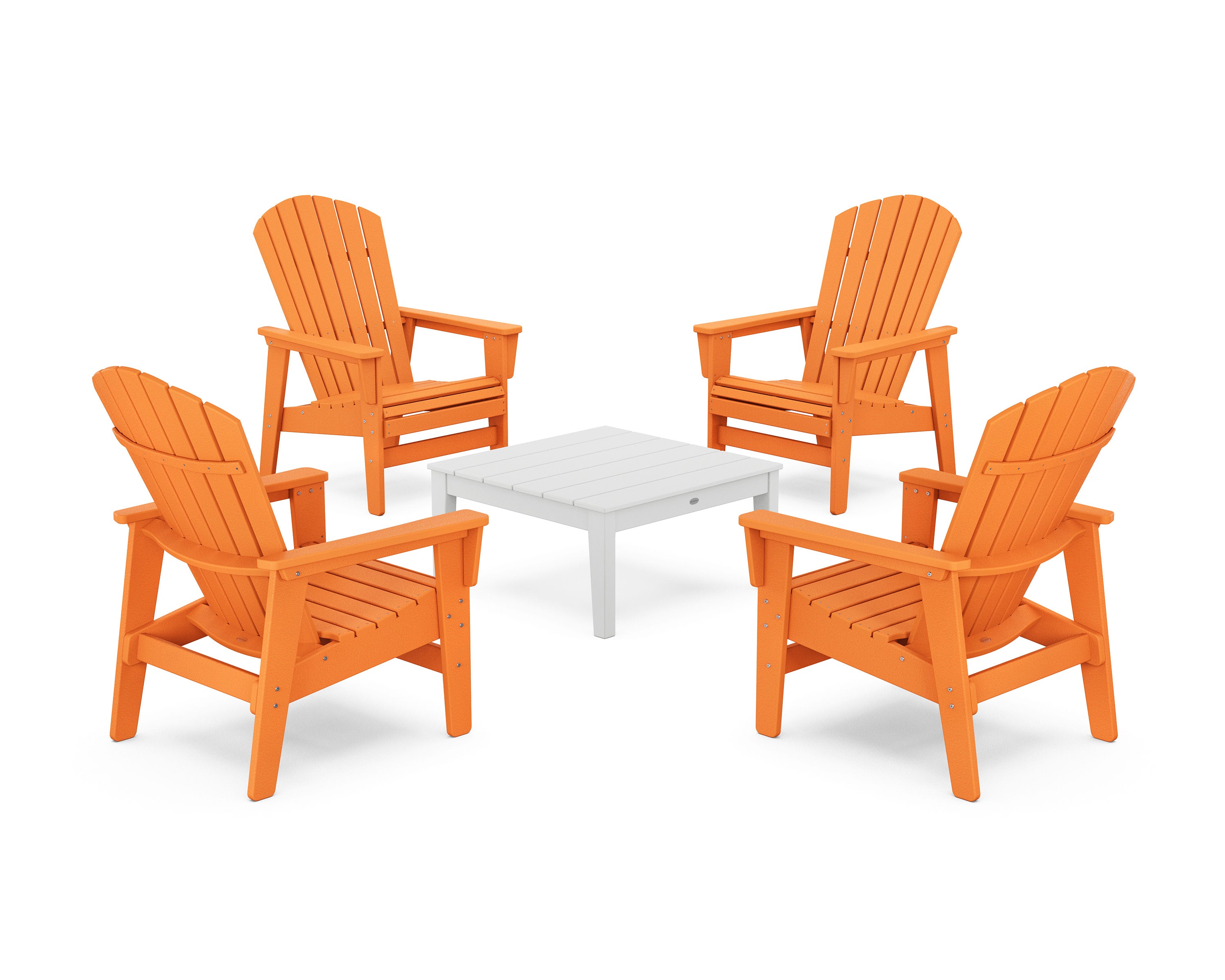 5-Piece Nautical Grand Upright Adirondack Chair Conversation Group in Tangerine / White
