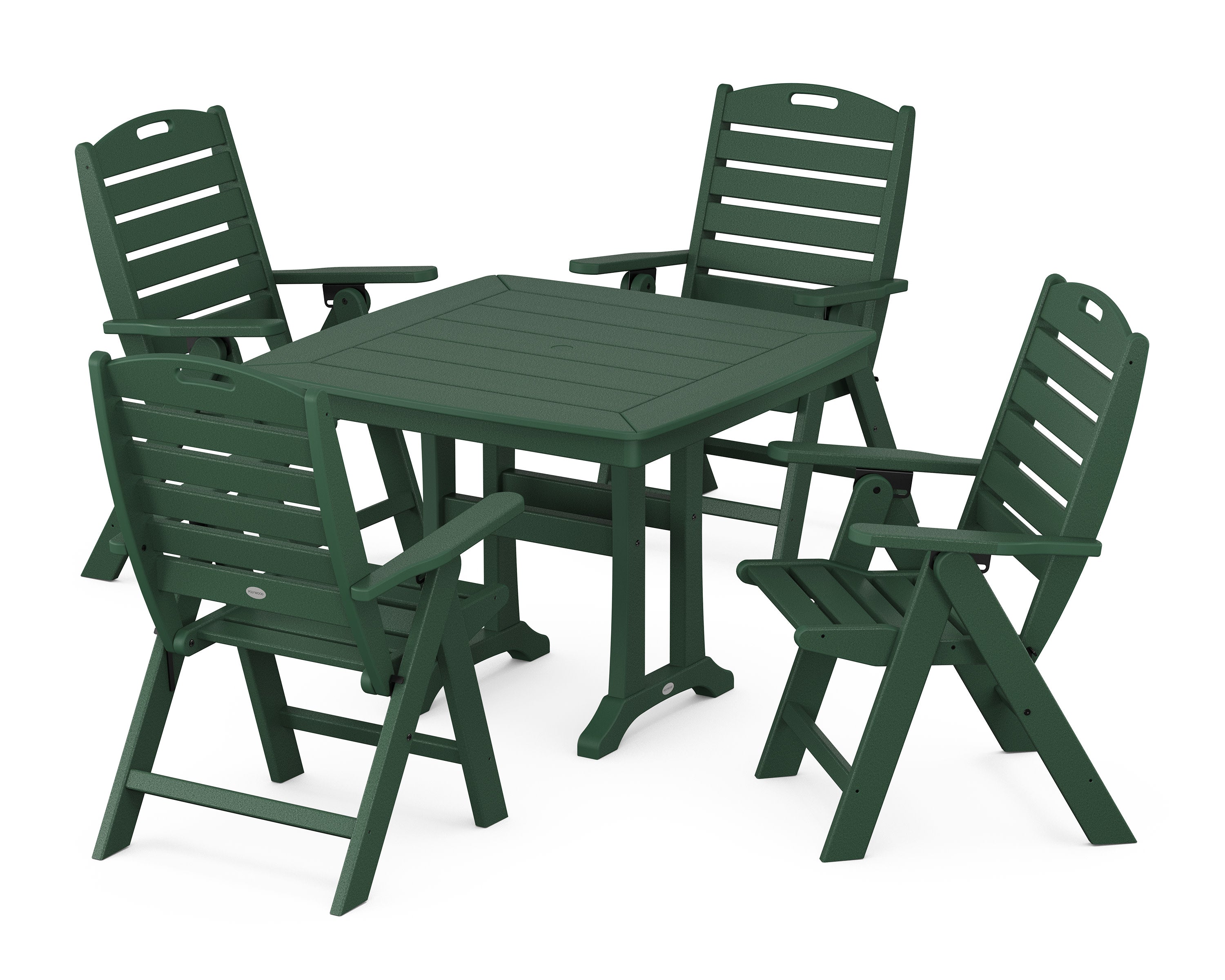 Nautical Folding Highback Chair 5-Piece Dining Set with Trestle Legs in Green