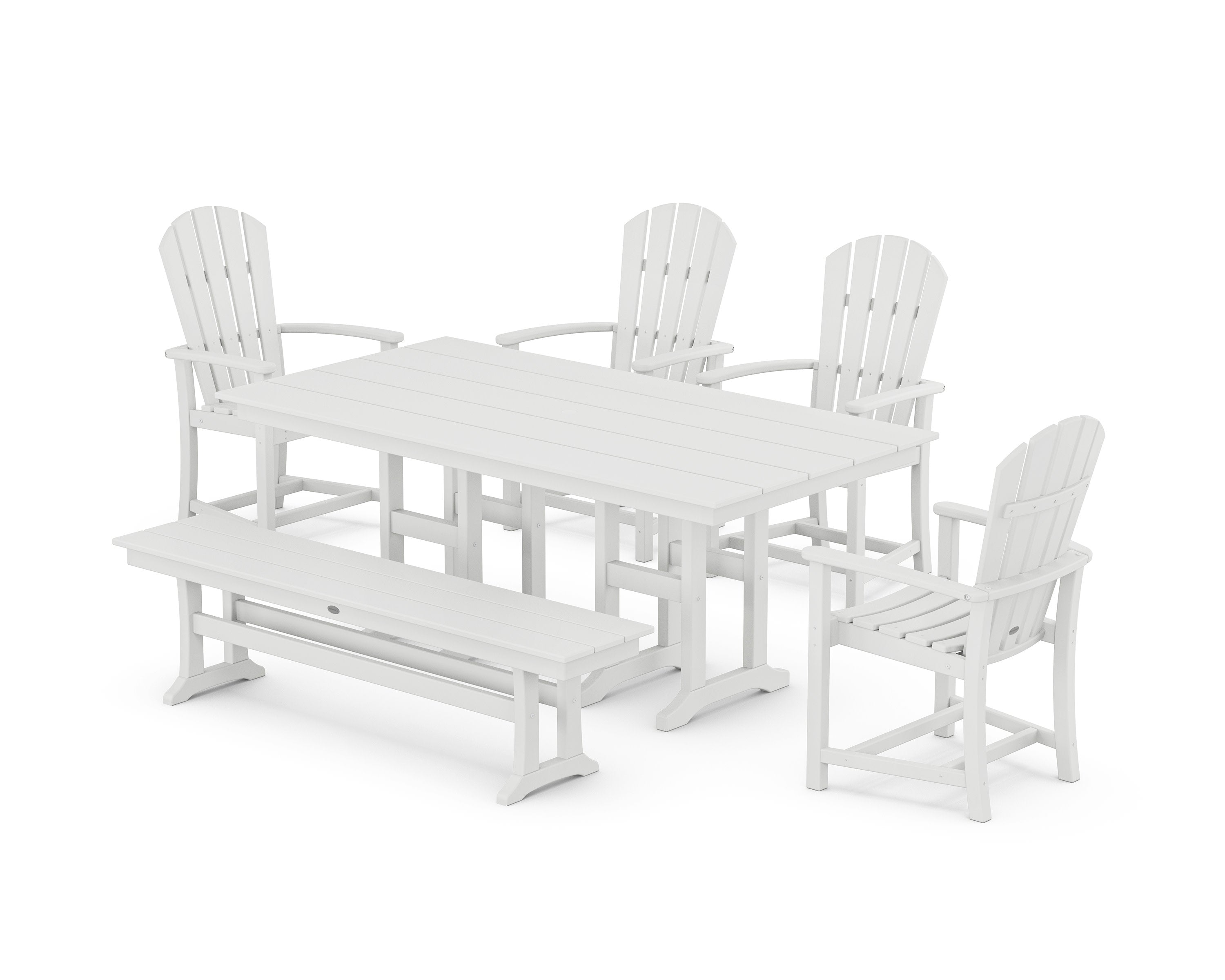 Palm Coast 6-Piece Farmhouse Dining Set with Bench in White