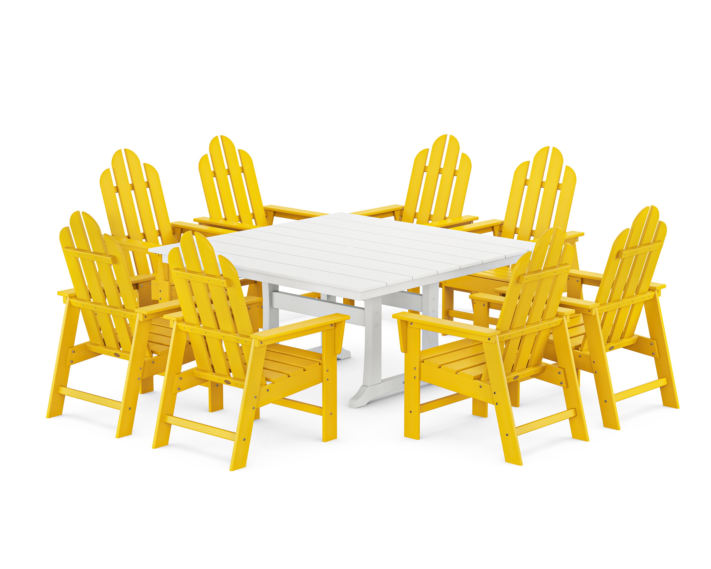Long Island 9-Piece Square Farmhouse Dining Set with Trestle Legs in Lemon / White