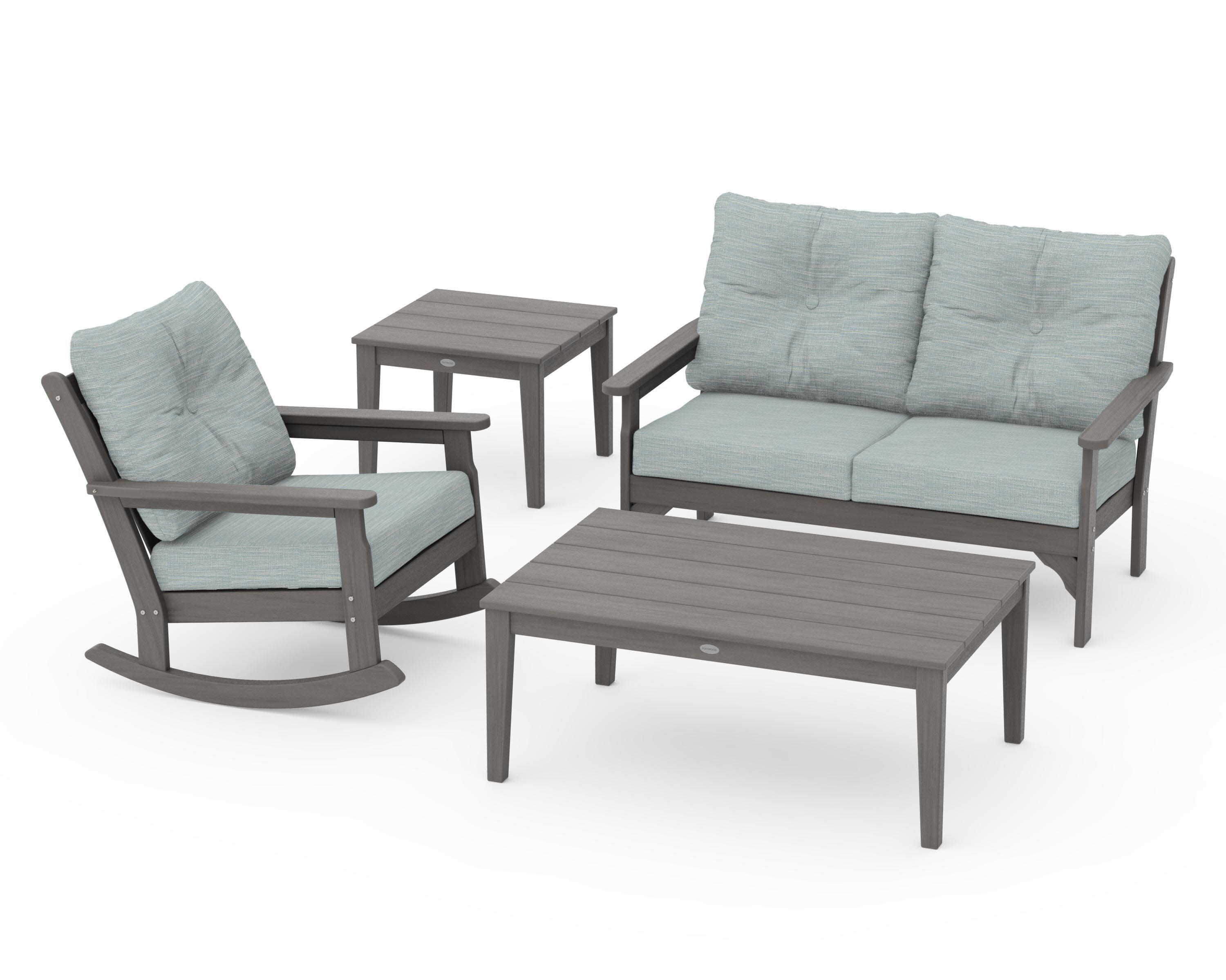 Vineyard 4-Piece Deep Seating Rocker Set in Driftwood / Soothe Mist