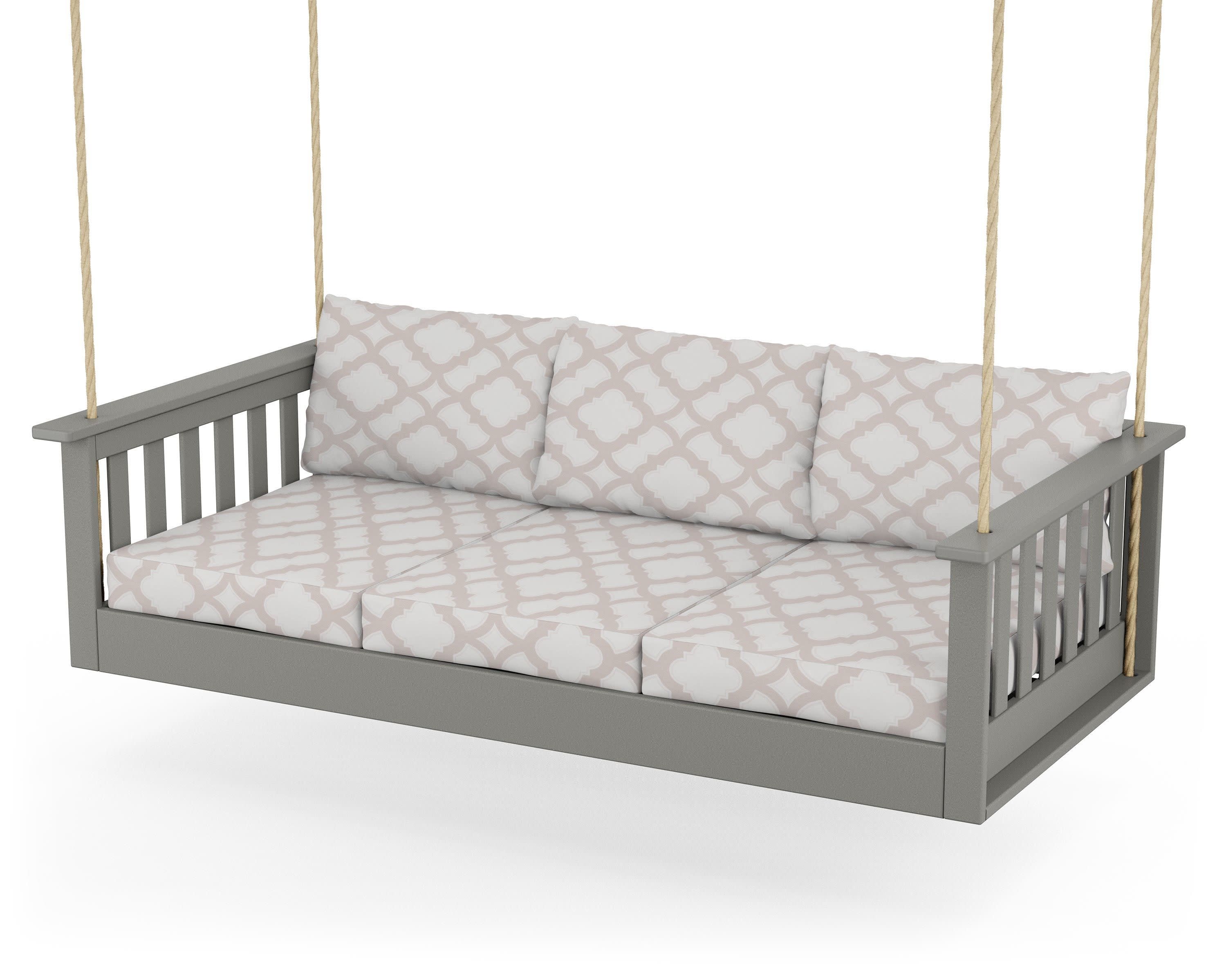 Vineyard Daybed Swing in Slate Grey / Trellis Dune Burlap