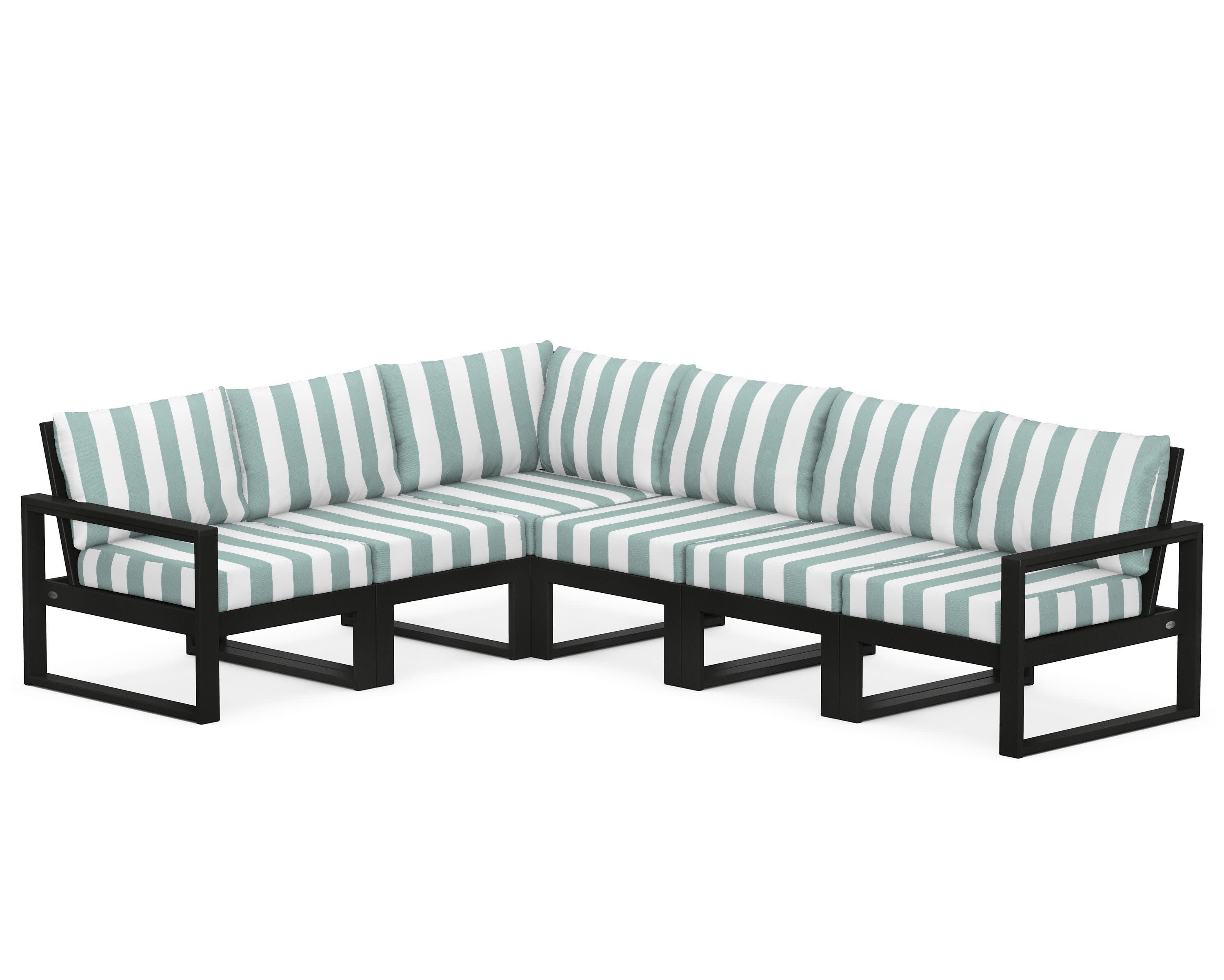 EDGE 6-Piece Modular Deep Seating Set in Black / Cabana Stripe Glacier Spa