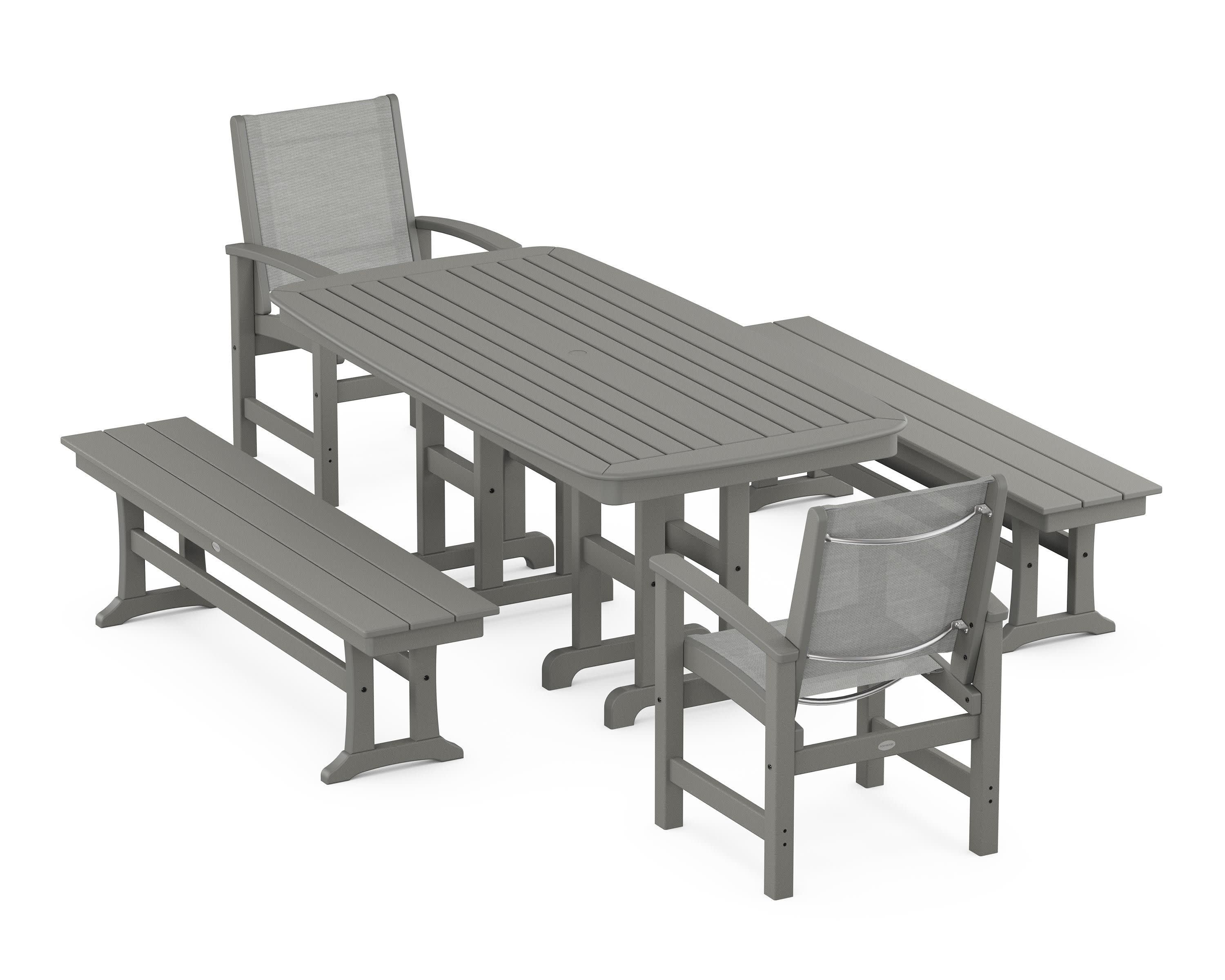 Coastal 5-Piece Dining Set in Slate Grey / Metallic Sling