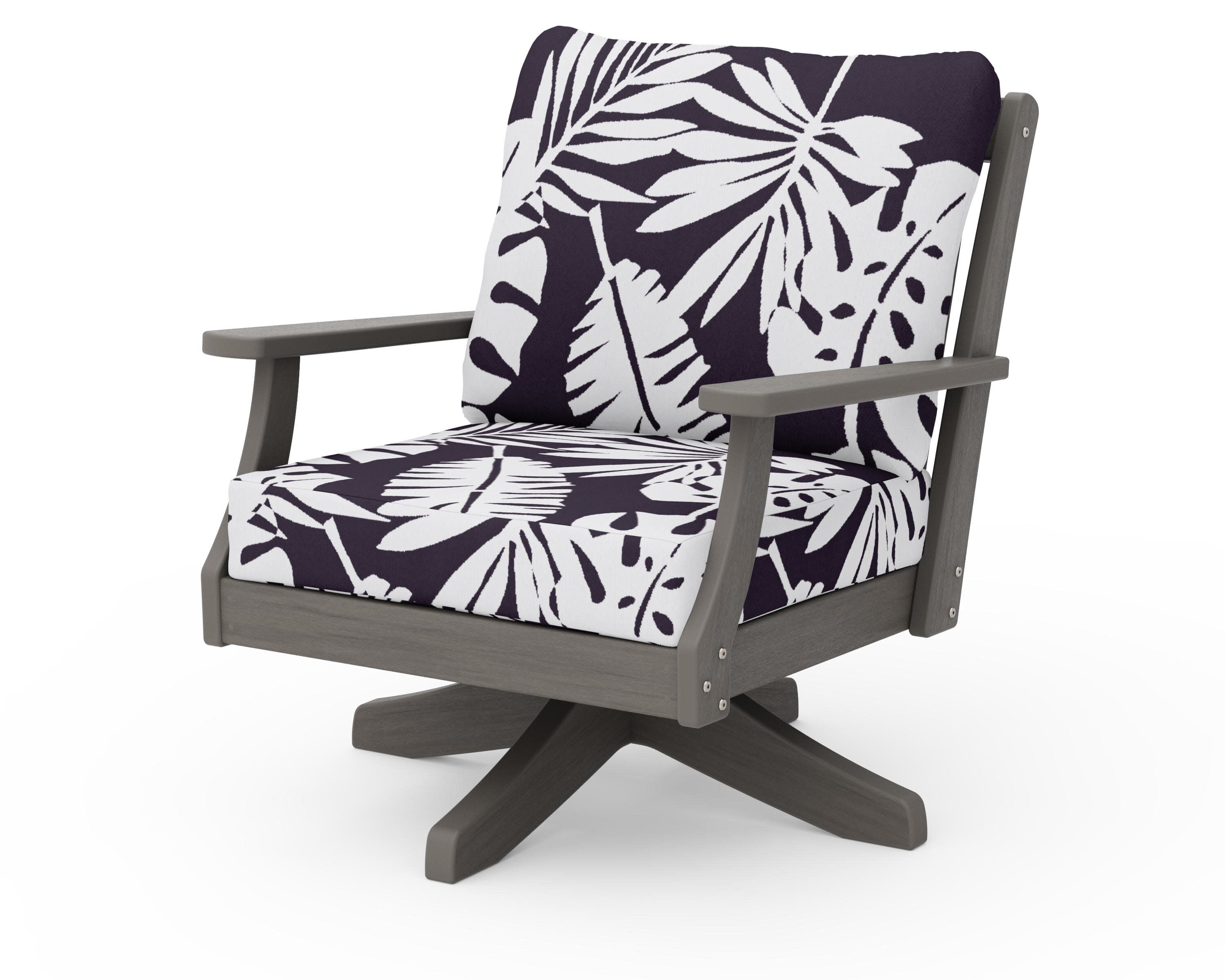 Braxton Deep Seating Swivel Chair in Driftwood / Leaf Navy