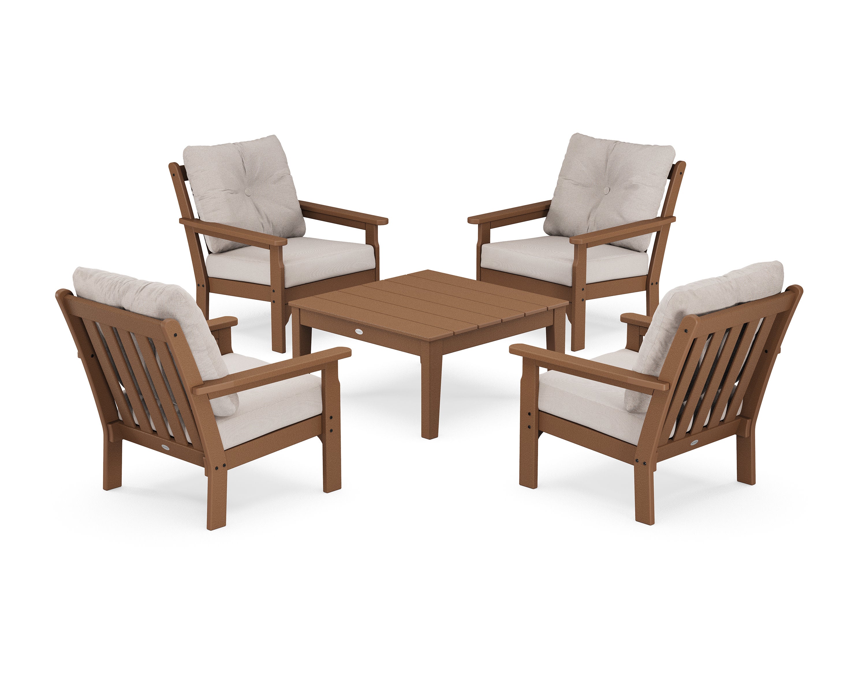 Vineyard 5-Piece Deep Seating Conversation Set in Teak / Dune Burlap