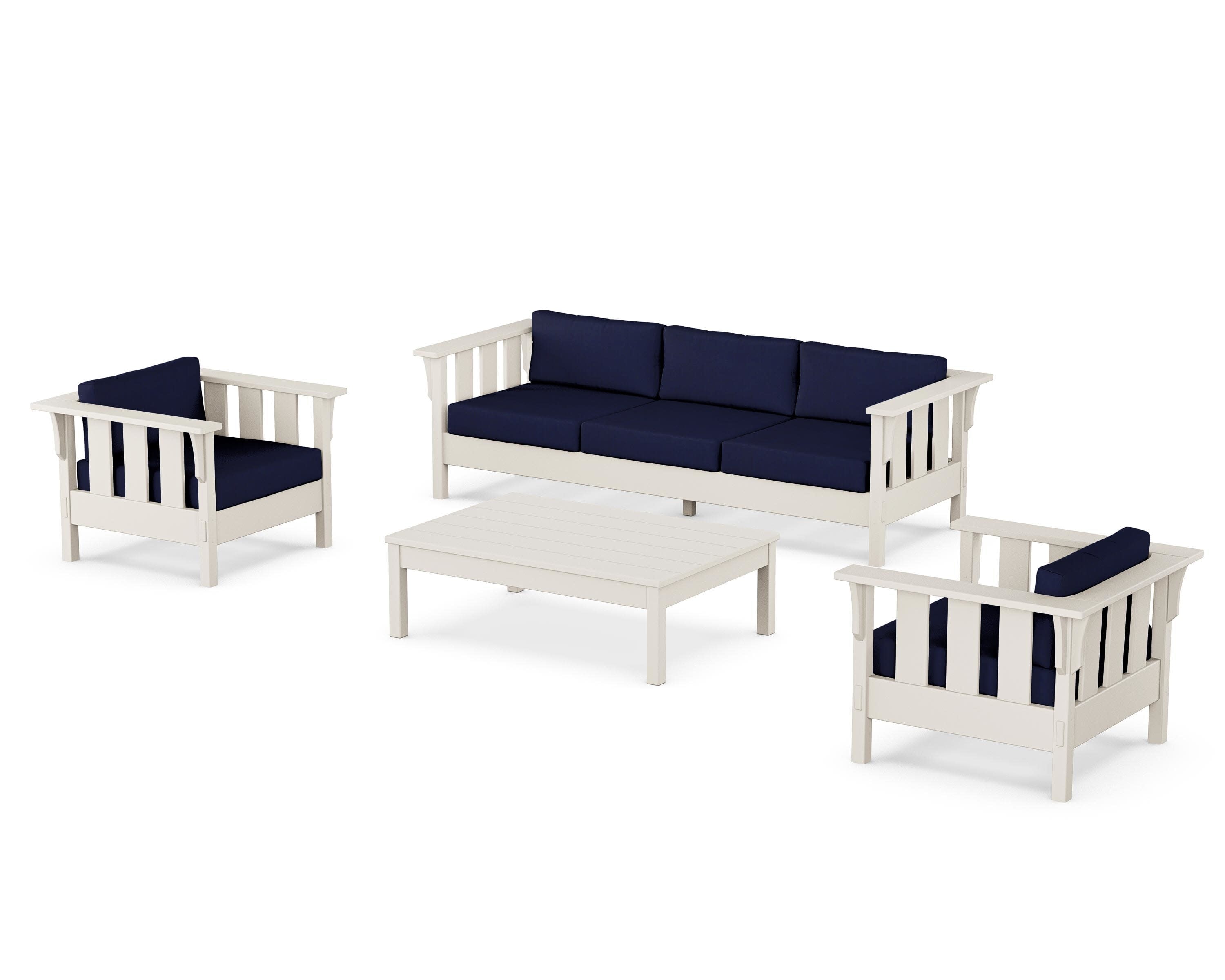 Acadia 4-Piece Deep Seating Set with Sofa in Sand / Navy