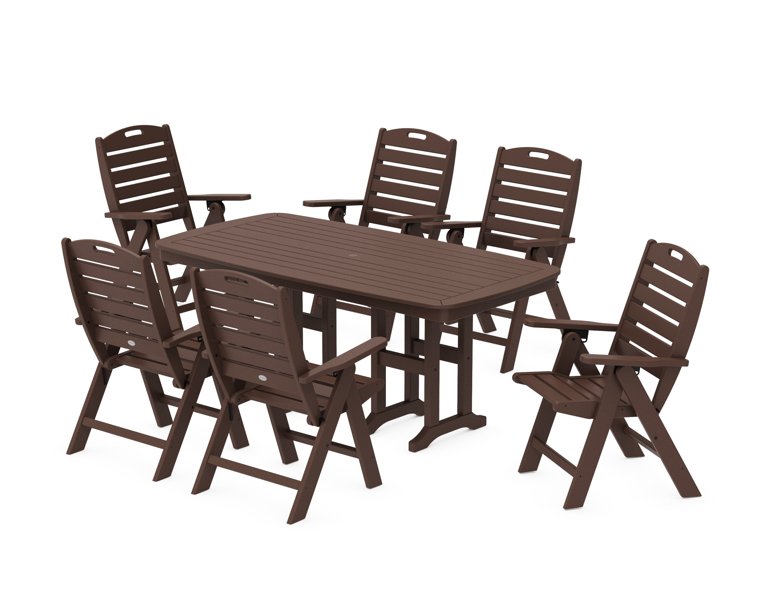 Nautical Folding Highback Chair 7-Piece Dining Set in Mahogany