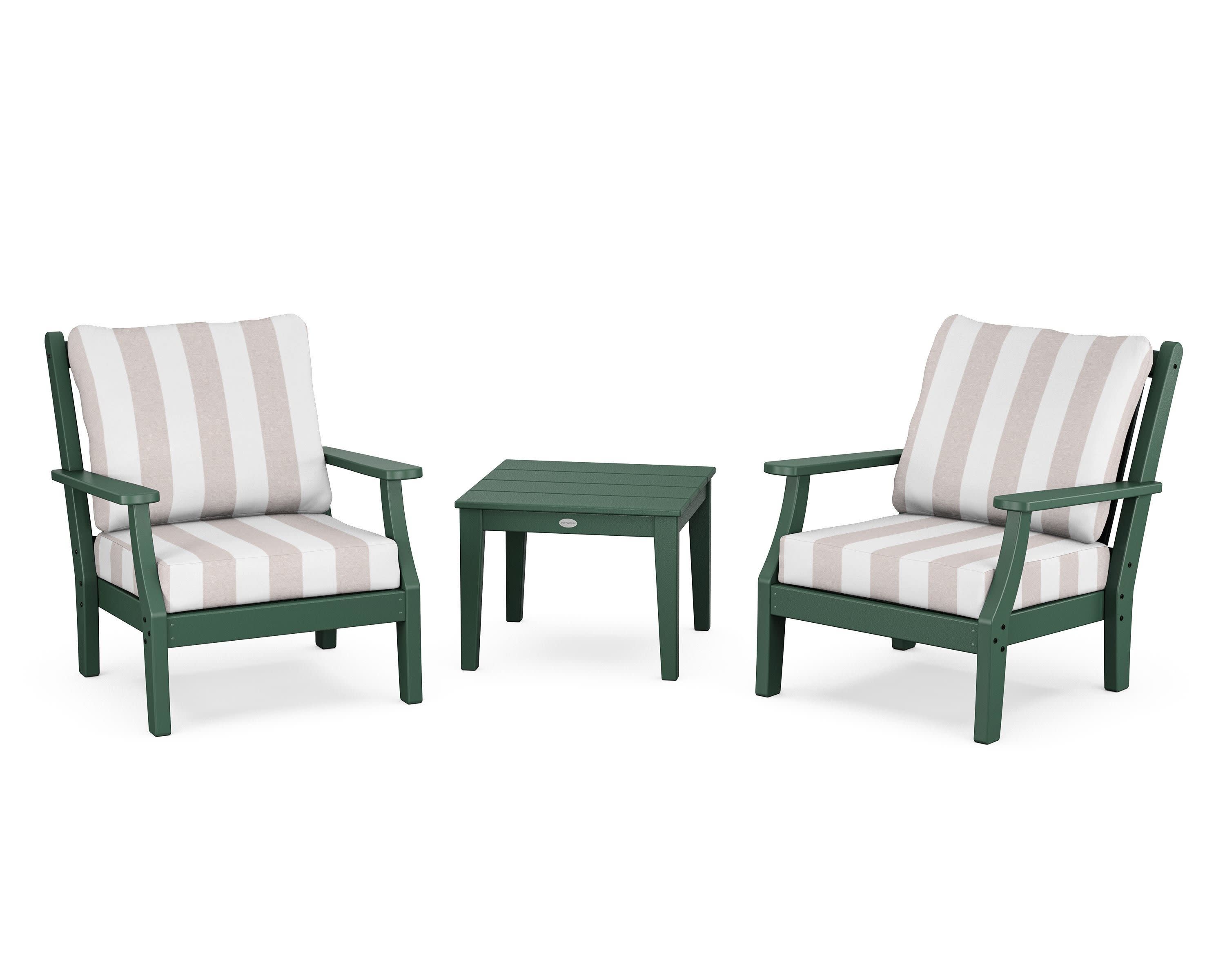 Wovendale 3-Piece Deep Seating Set in Green / Cabana Stripe Dune Burlap