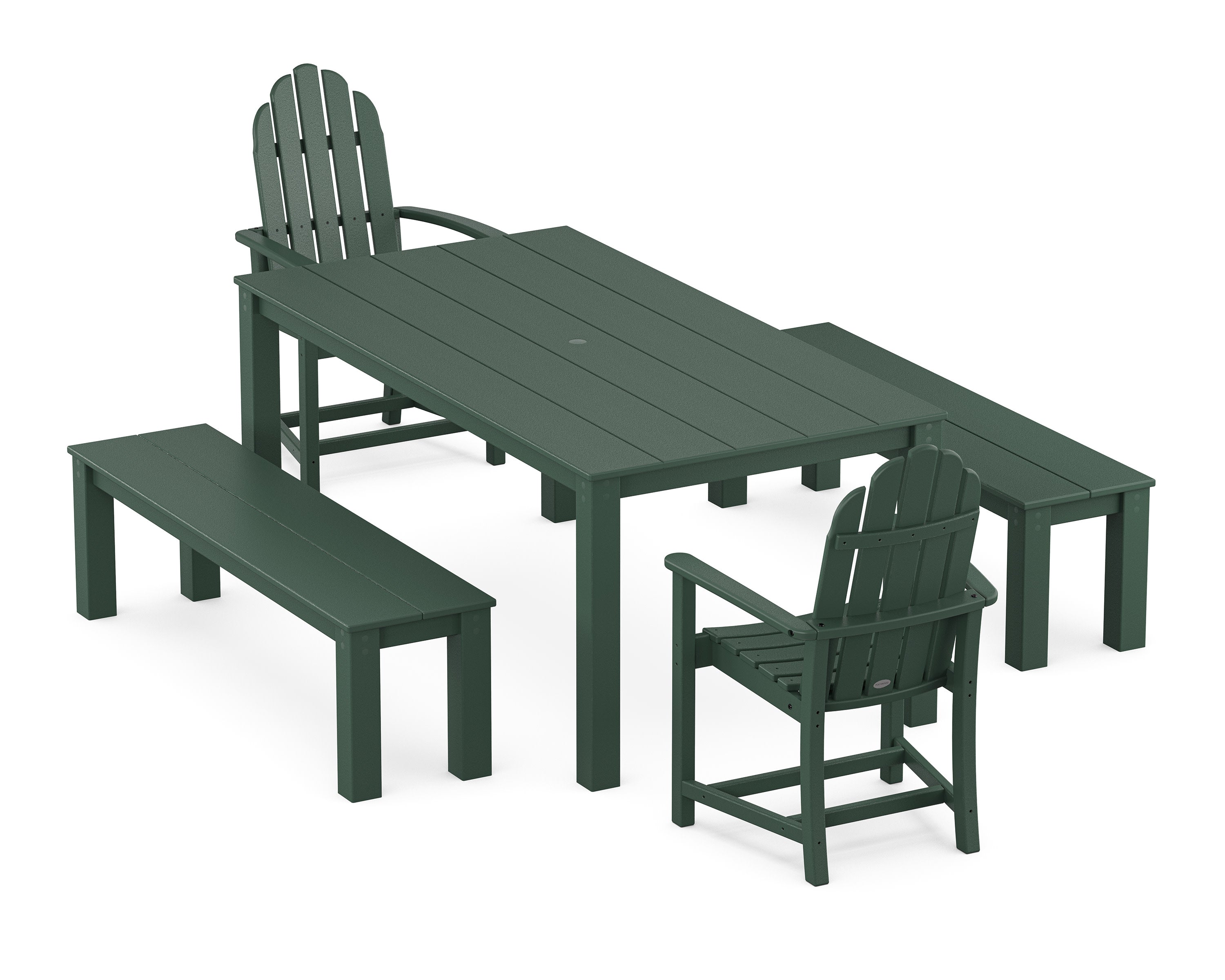 Classic Adirondack 5-Piece Parsons Dining Set with Benches in Green