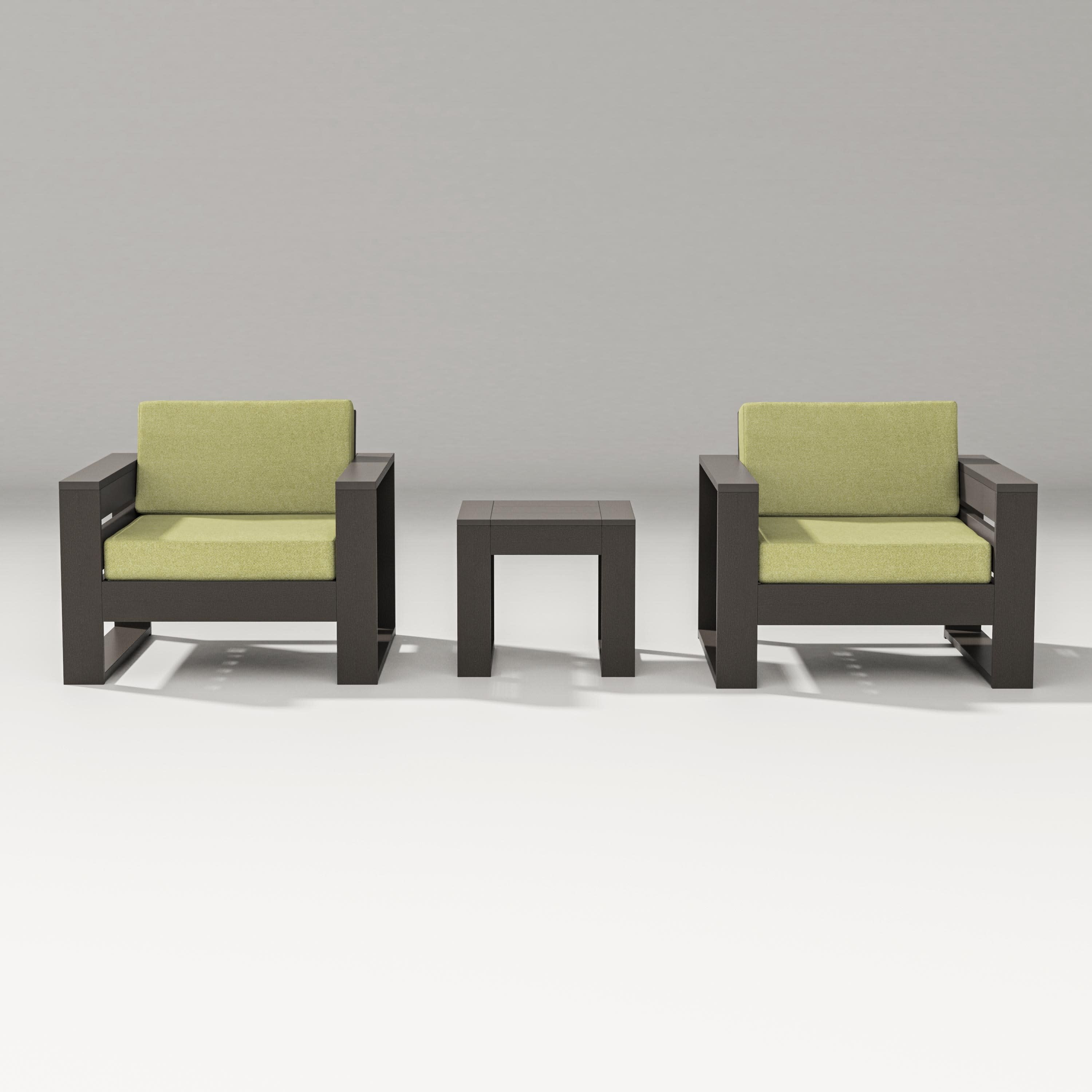 Latitude 3-Piece Lounge Chair Set in Vintage Coffee / Chartreuse Boucle