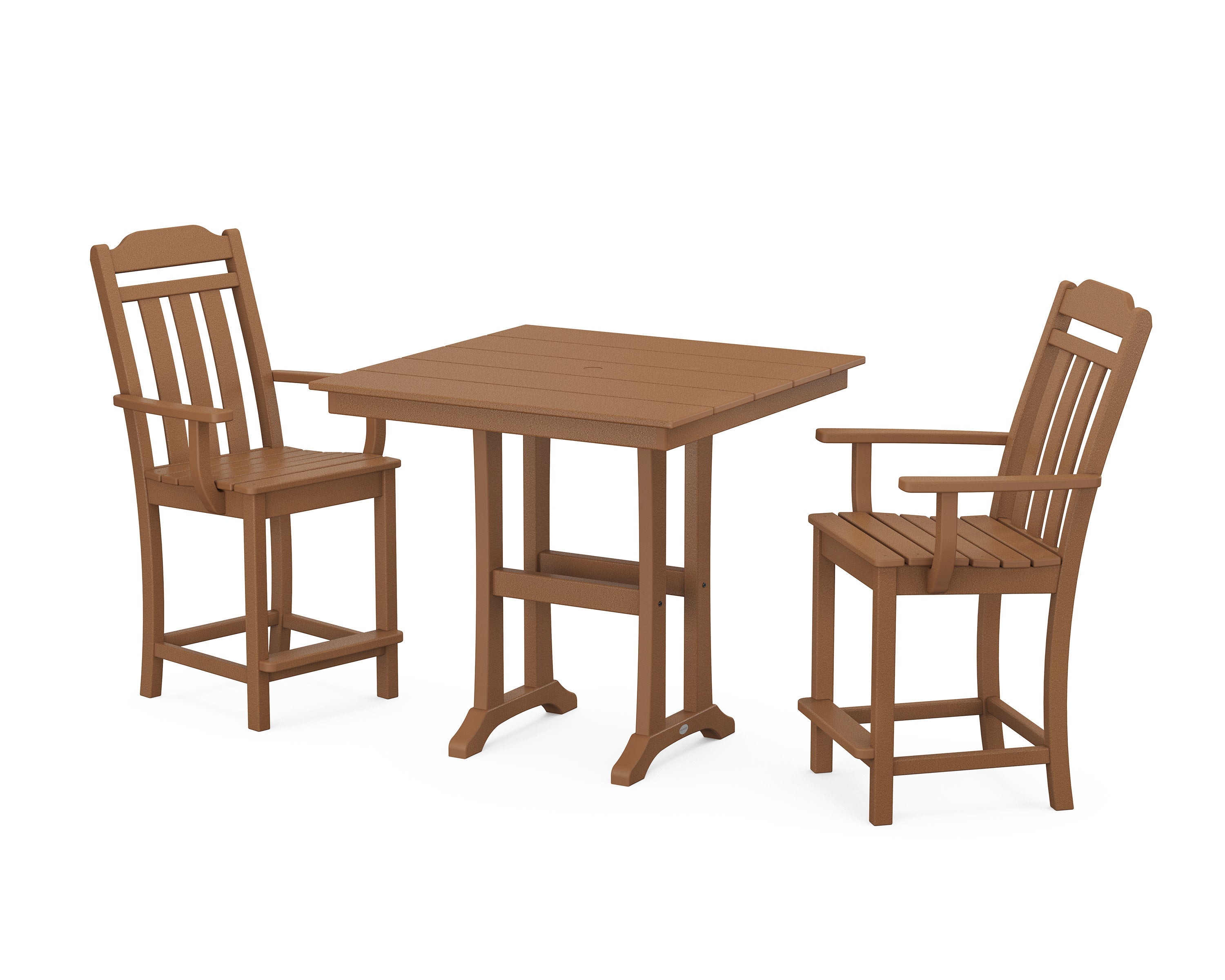 Cottage 3-Piece Farmhouse Counter Set with Trestle Legs in Teak