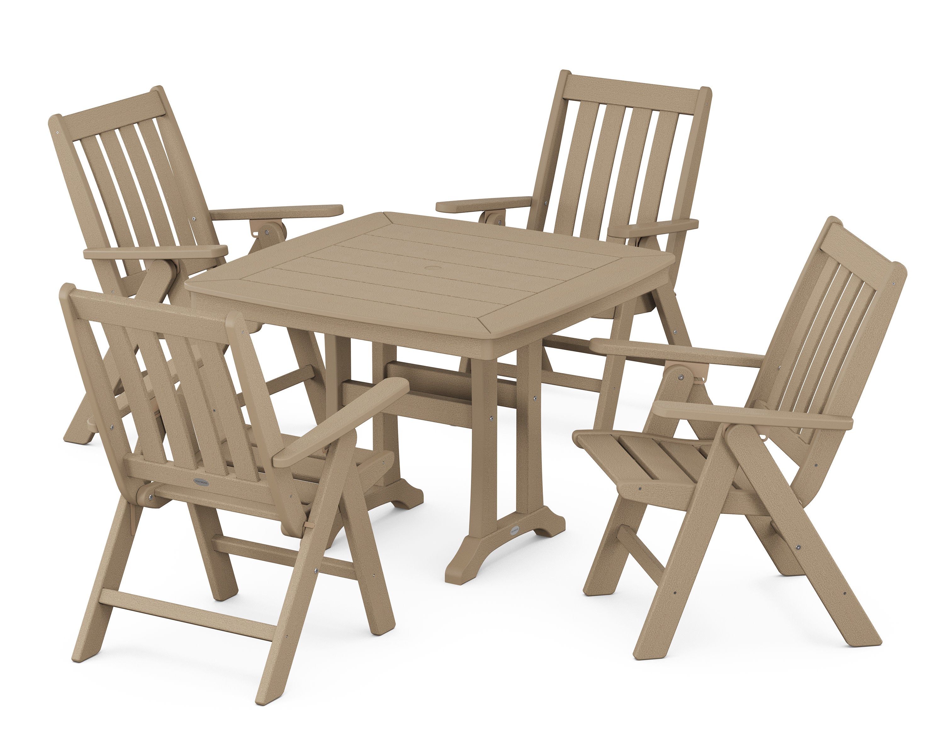 Vineyard Folding 5-Piece Dining Set with Trestle Legs in Vintage Sahara