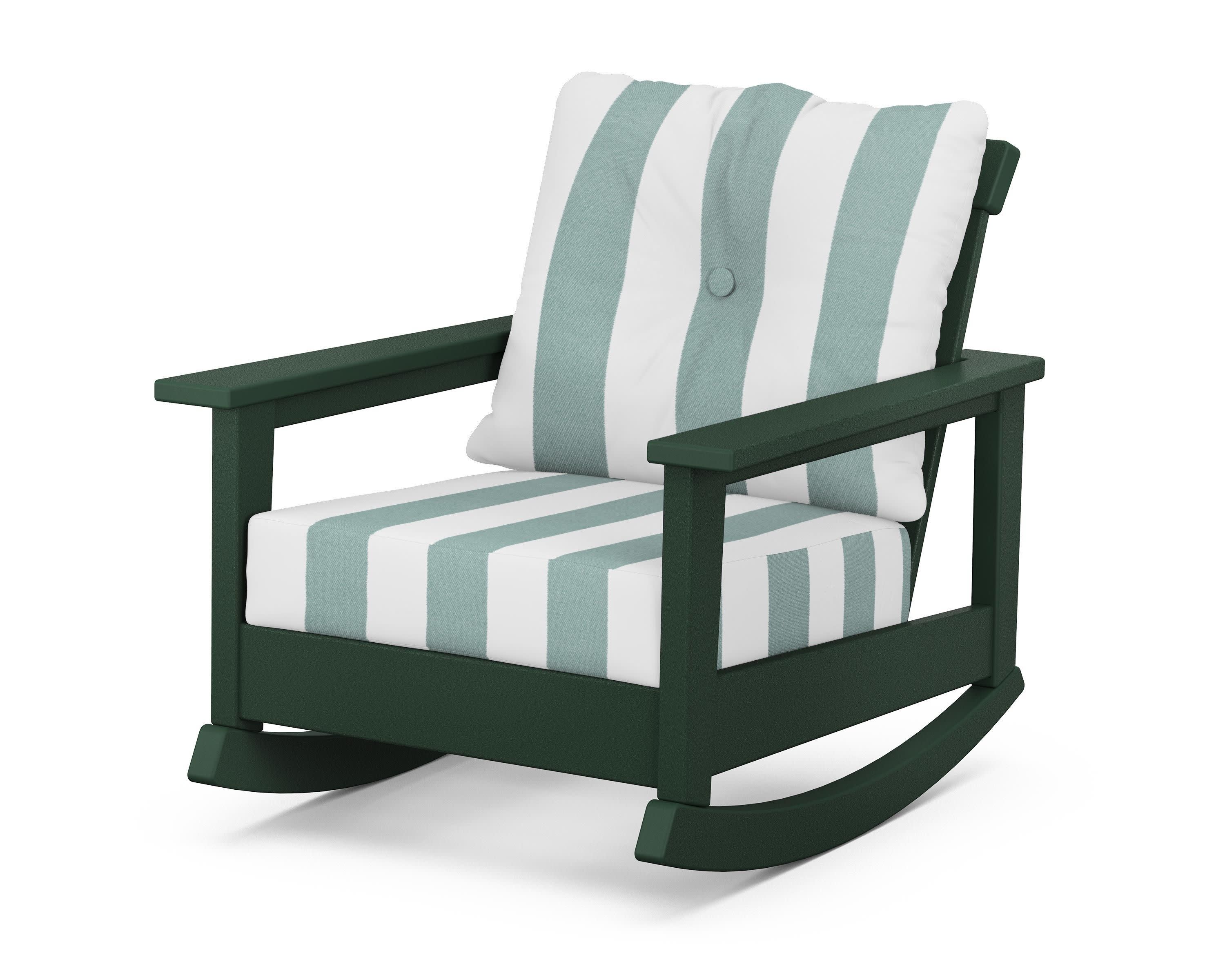 Prescott Deep Seating Rocking Chair in Green / Cabana Stripe Glacier Spa