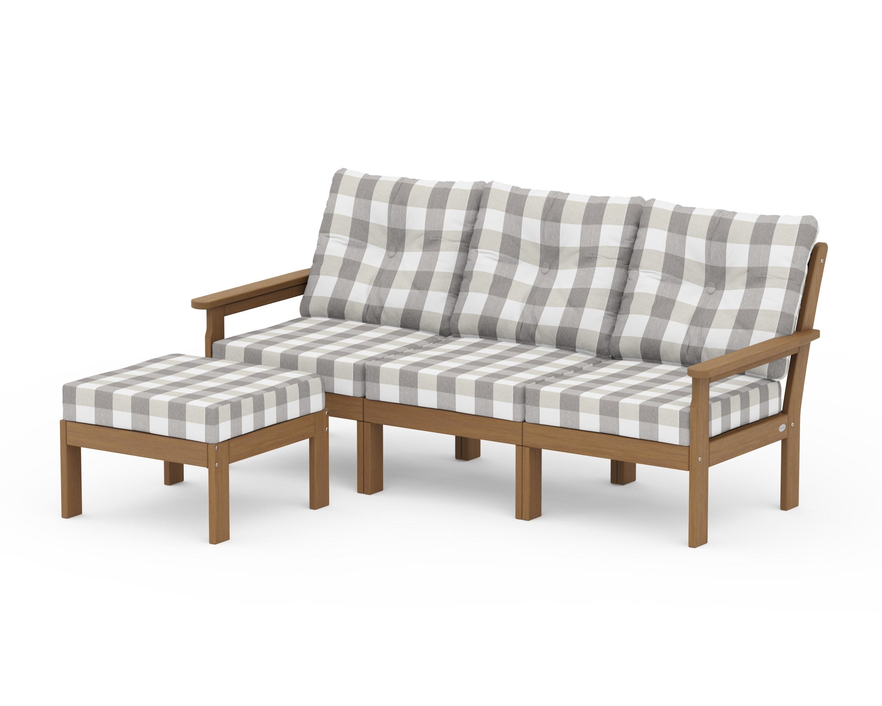 Vineyard 4-Piece Sectional with Ottoman in Natural / Buffalo Plaid Grey Mist