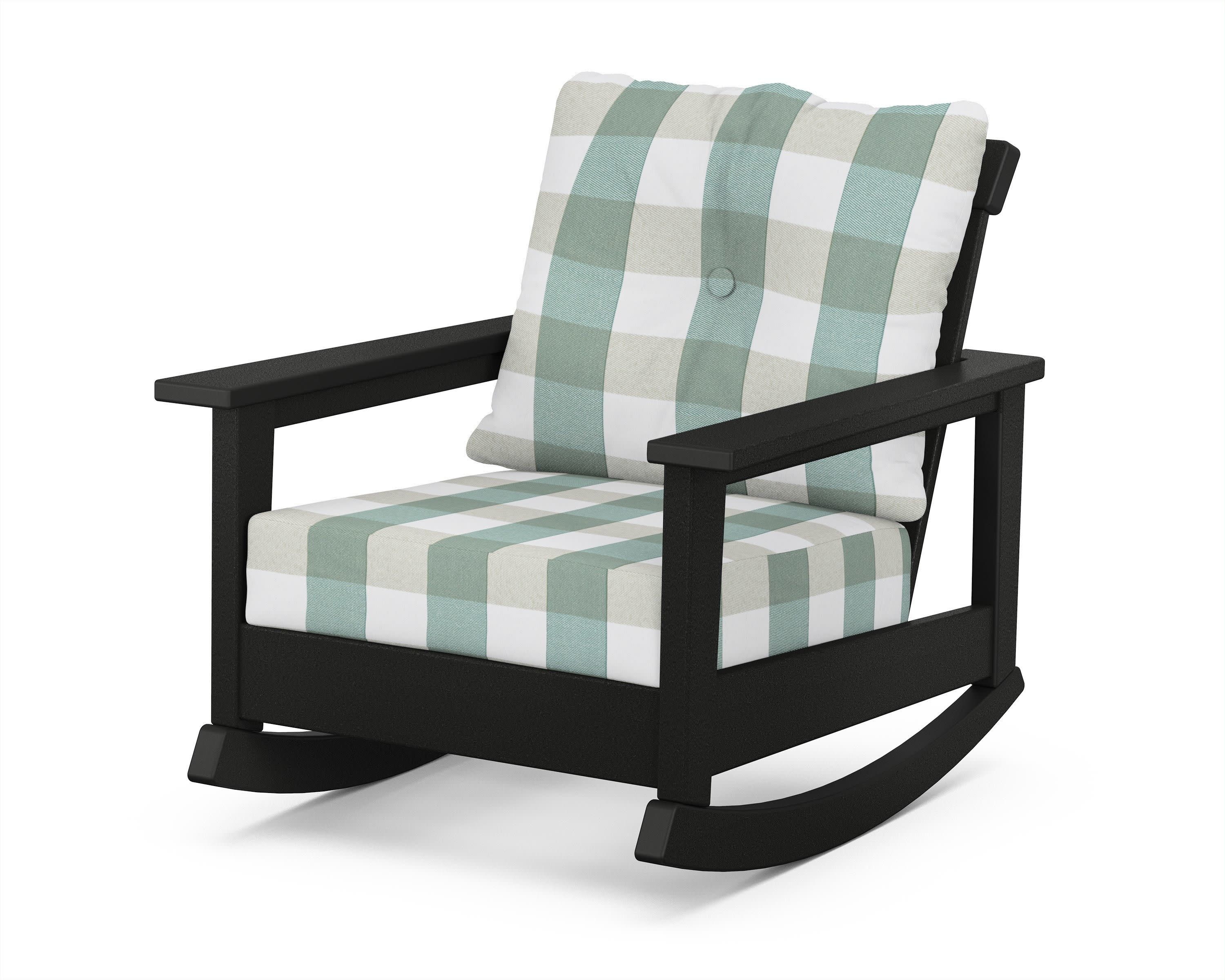 Prescott Deep Seating Rocking Chair in Black / Buffalo Plaid Glacier Spa