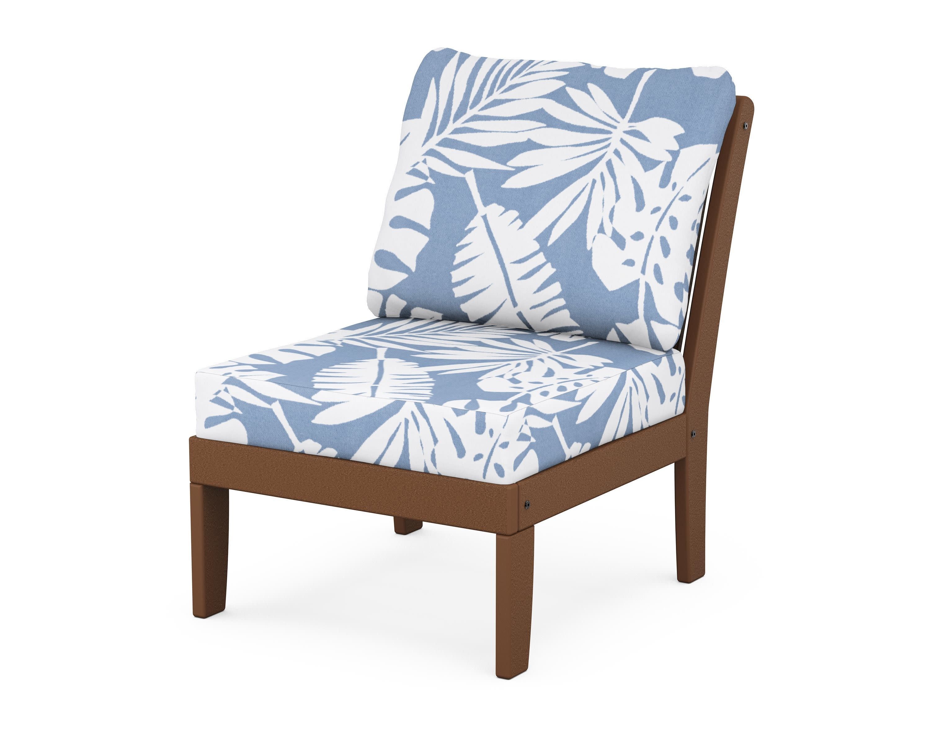 Braxton Modular Armless Chair in Teak / Leaf Sky Blue
